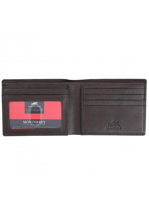 Mancini MONTERREY Genuine Leather Men's Left Wing Wallet - Slim Bifold RFID Blocking Credit Card Holder for Everyday Carry & Travel