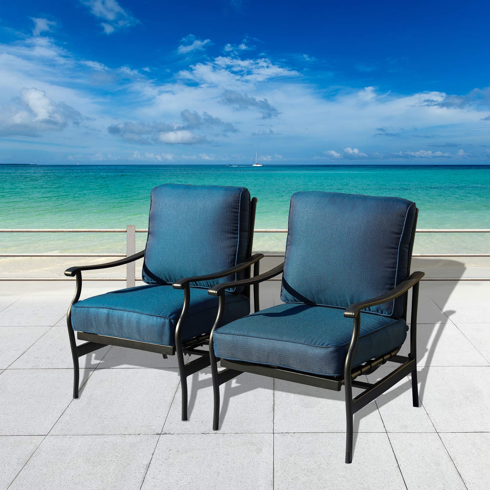 Festival Depot 2-Piece Patio Dining Set - Thick Cushioned Metal Frame Outdoor Chairs for Bistro, Deck & Garden - Weather-Resistant Blue Outdoor Furniture (Perfect for Backyard BBQs, Poolside Relaxation & Outdoor Dining)