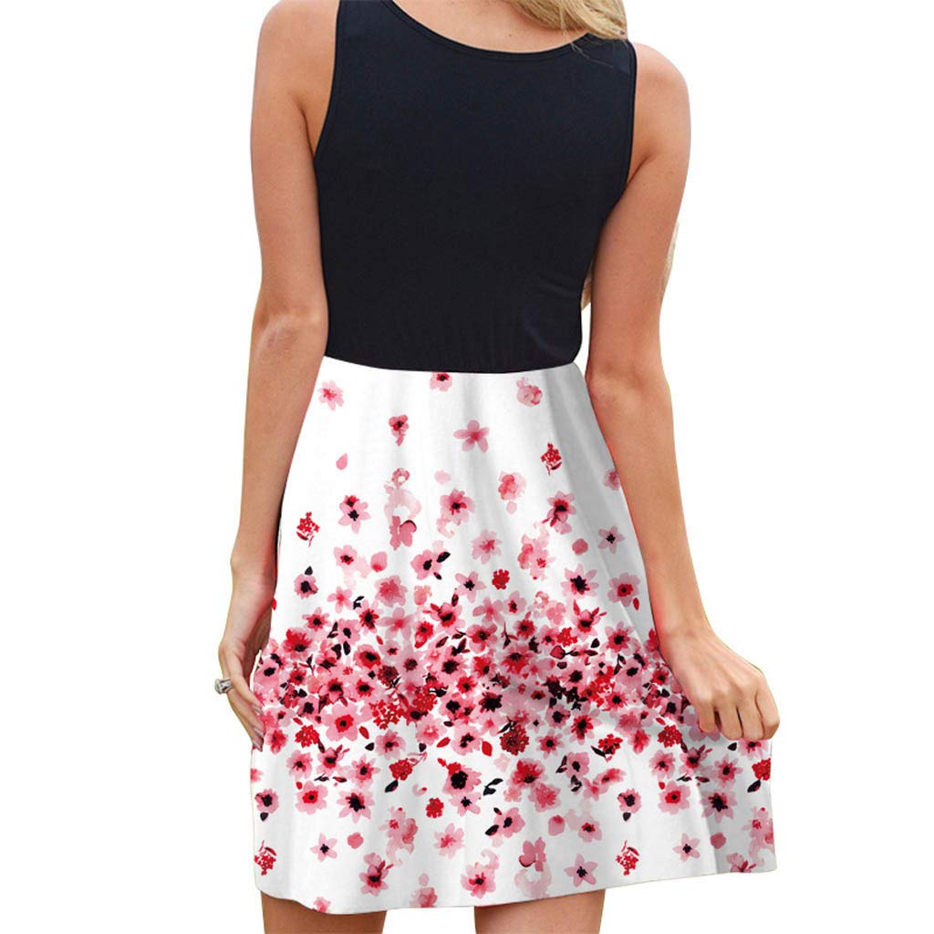 HHmei Women's Vintage Floral Print Sleeveless Mini Dress - Casual Beachwear, Summer Party Outfit, Boho Chic Style for Ladies