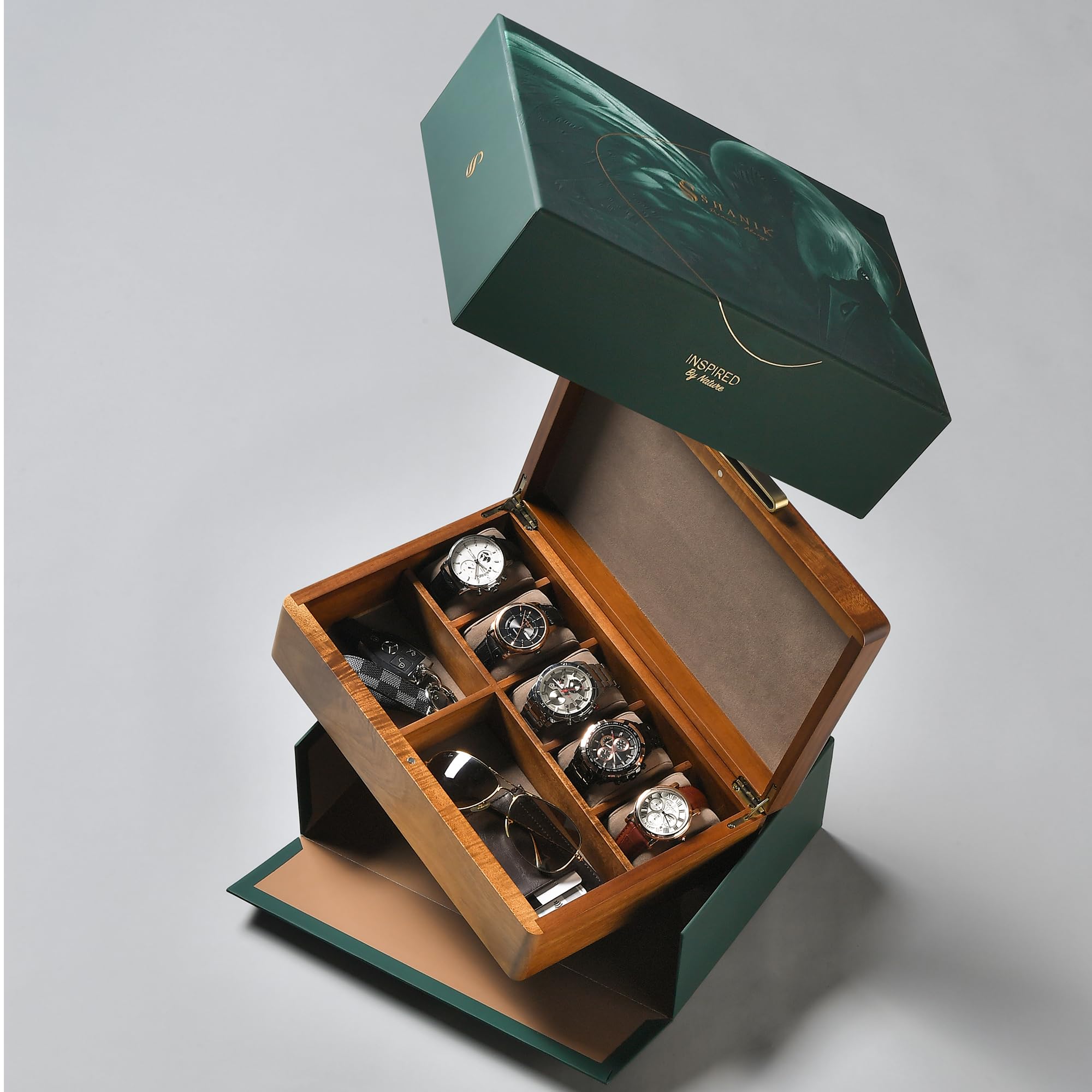 Shanik Large Wooden Watch Box for Men - 5 Slot Personalized Watch Storage Organizer with Engraving - Luxury Watch Case for Collection & Display - Perfect Gift for Watch Enthusiasts & Professionals