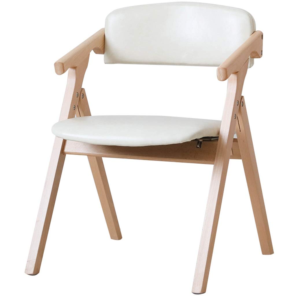 Premium Padded Folding Chair with Soft PU Cushion - Solid Wood Frame, Adjustable Armrests - Compact 74.5x56.5x53cm for Home, Office, Kitchen & Outdoor Use - White (Study, Dining, Camping & Event Seating Solution)