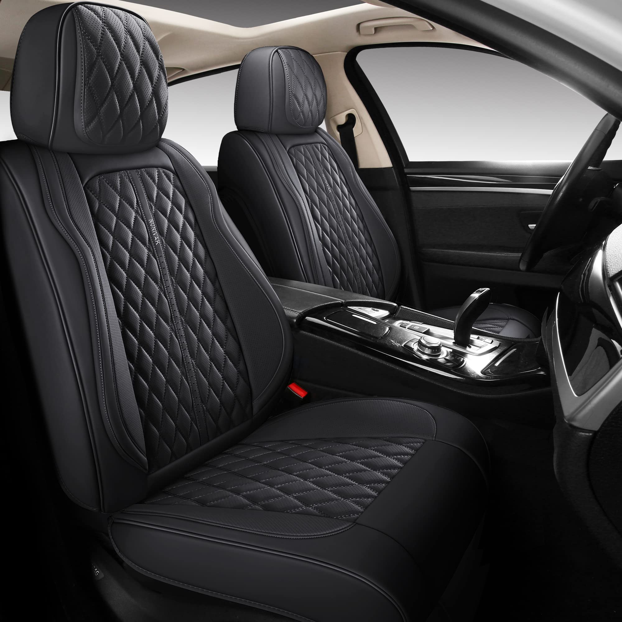Premium Full Coverage Leather Car Seat Covers Set - Waterproof & Universal Fit for Cars, Trucks, Sedans - Luxury Black Seat Protector & Cushion (5 Seats) - Perfect for Road Trips, Daily Commute & Vehicle Protection