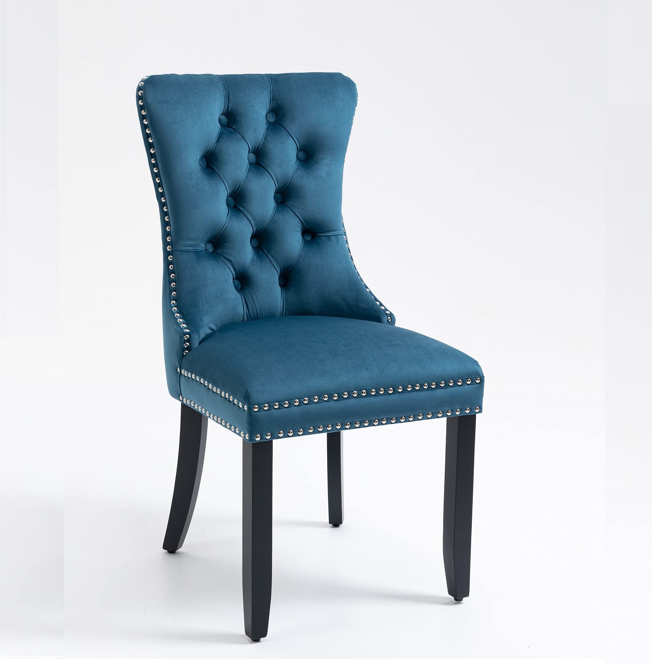 Danxee Set of 2 High-End Velvet Dining Chairs - Elegant Tufted Upholstered Accent Chairs with Luxurious Button Nail Trim & Ring Pull Design, Armless Velvet Seating for Dining Room, Living Room or Office (Teal Blue)