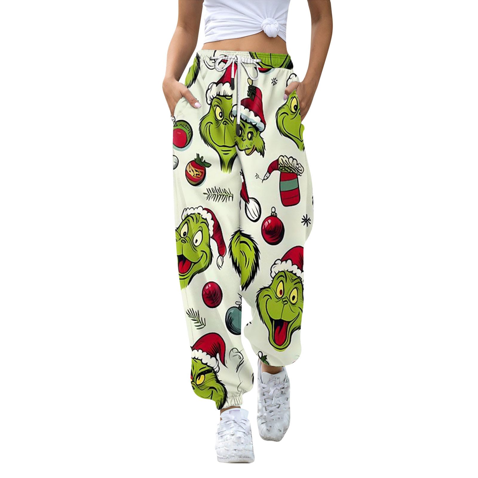 Women's High Waisted Christmas Sweatpants - Baggy Lounge Pants with Pockets for Gym, Jogging & Holiday Wear | Cozy Winter Casual Outfit