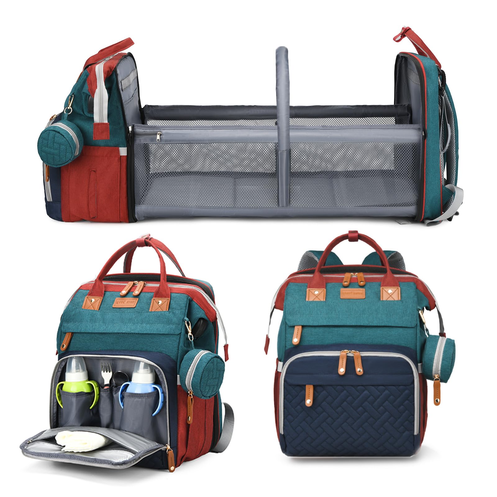 Jeryswet Waterproof Large Capacity Baby Diaper Backpack with Changing Station - USB Charging Port & Stroller Straps - Perfect Baby Shower Gift for Moms & Dads - Ideal for Travel, Daycare, and On-the-Go Parenting