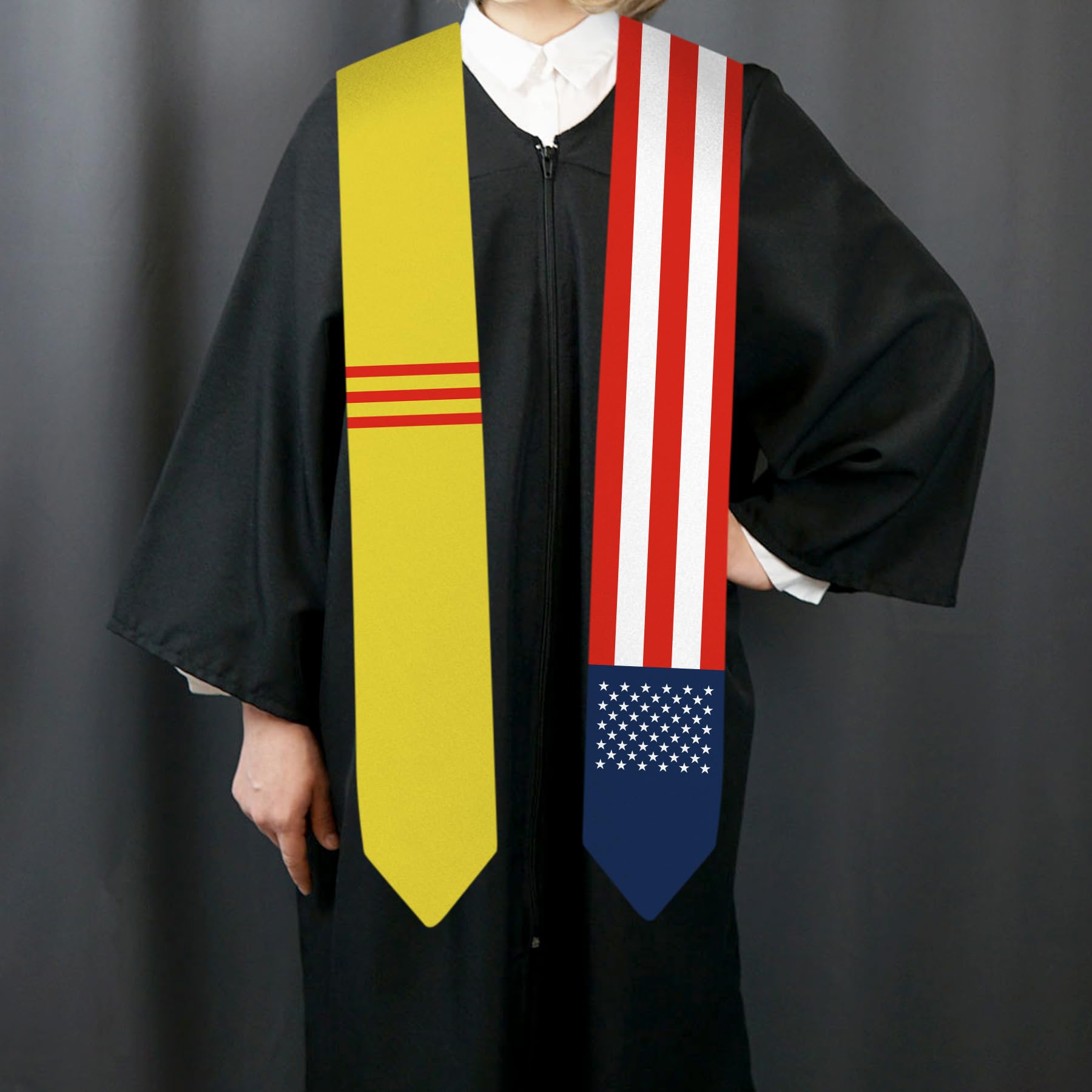 72 Inch South Vietnam & USA Flag Graduation Stole Scarf - Unisex Adult Sash for International Class of 2024 (Excludes Gown & Hat) - Perfect for Graduation Ceremonies, Cultural Events & Patriotic Celebrations