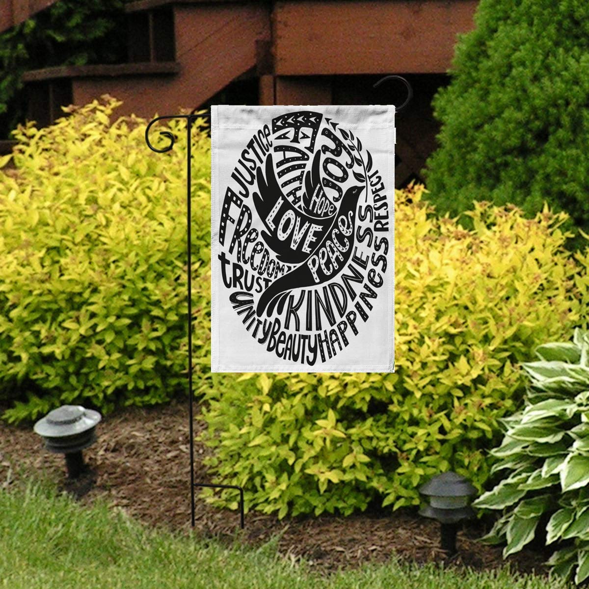 Double Sided Welcome Outdoor Garden Flag 12x18 Inches - Dove Peace Love Faith Joy Hope Kindness Beauty Respect Trust Justice - Seasonal Home Yard Decoration for Spring Summer Fall Winter