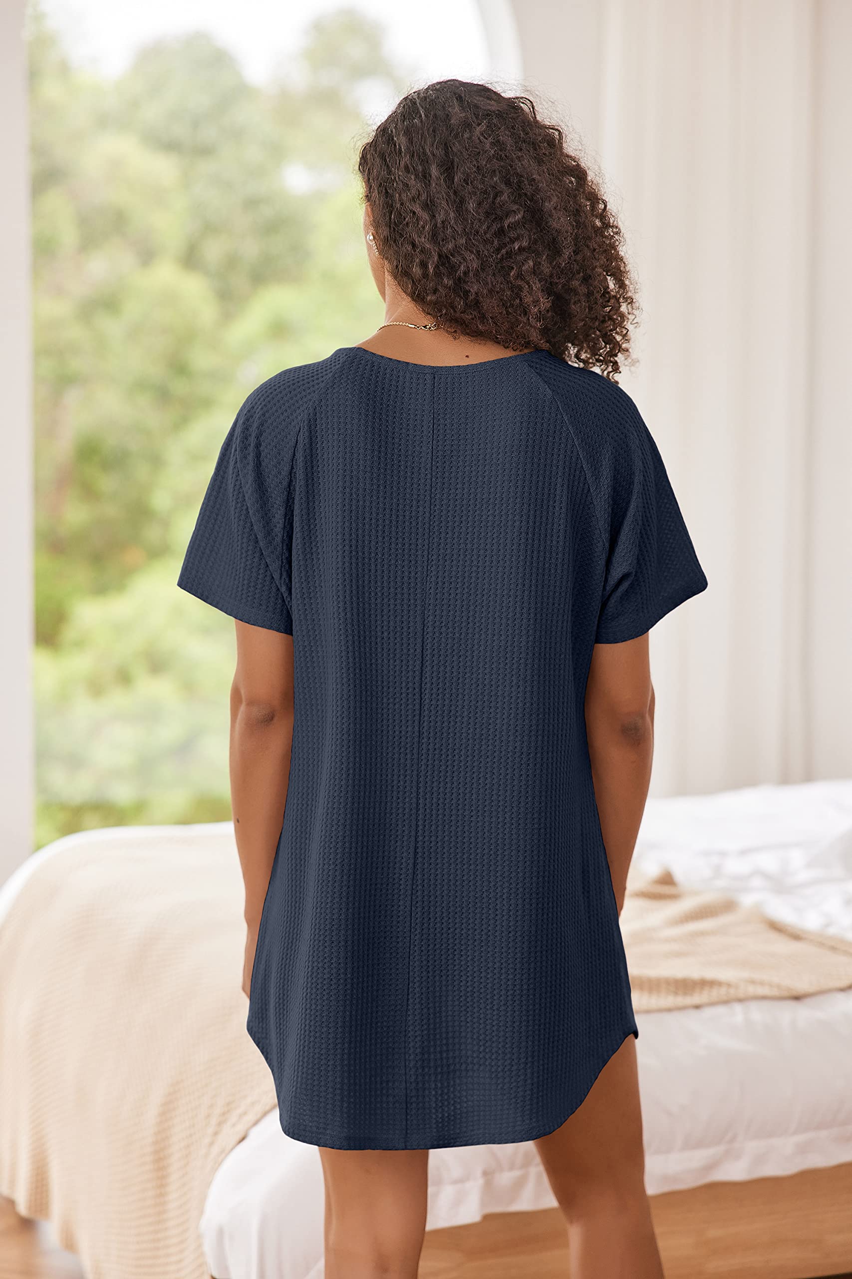 Ekouaer Women's Waffle Knit Short Sleeve Sleepshirt - Soft Casual Nightgown & Lounge T-Shirt for Comfortable Sleepwear, Home Relaxing and Cover Ups