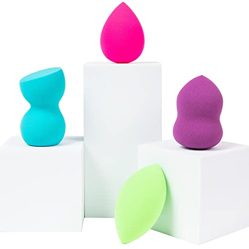 Beauty Junkees 4-Piece Makeup Sponge Blenders Set - Latex-Free Cosmetic Blenders for Liquid, Cream & Powder Foundation, Concealer & Contour - Wet/Dry Use for Flawless Makeup Application - Perfect for Everyday Makeup, Professional Use & Travel