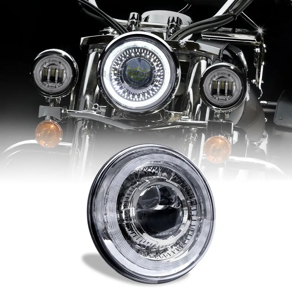 LOYO 7 Dragon Eye LED Headlight for Harley Davidson Motorcycles - Chrome Finish - High Visibility for Night Riding & Custom Bike Upgrades