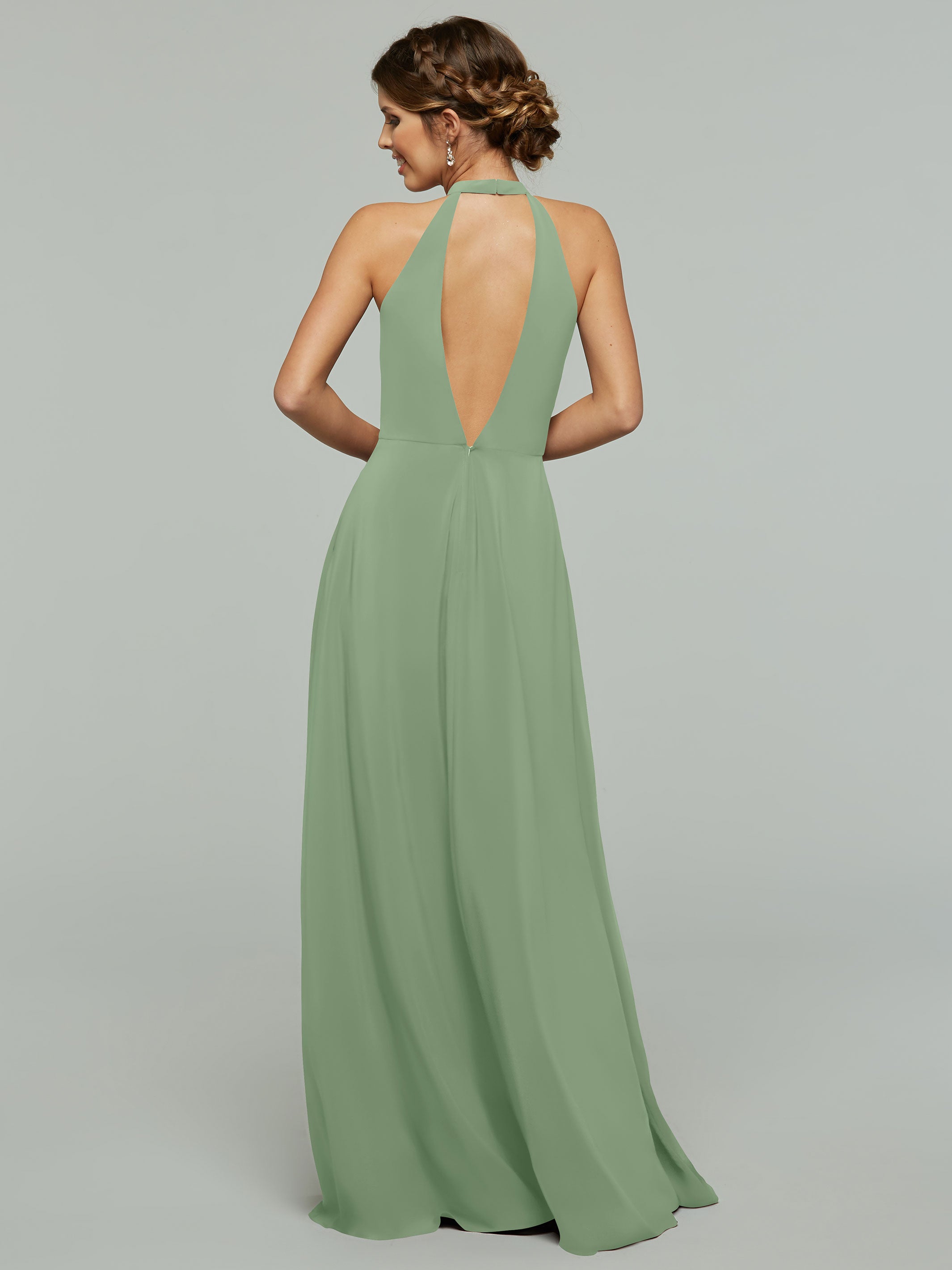 Elegant 80115 Stretch Chiffon A-Line Bridesmaid Dress with Plunging Halter Neckline - Perfect for Weddings, Formal Events & Special Occasions