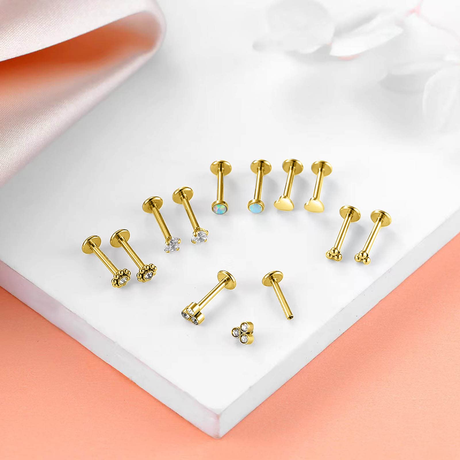 16G Monroe Lip Piercing Jewelry - Stainless Steel Labret Studs, Tragus Hoop Earrings & Nose Rings with Flat Back - Perfect for Helix, Cartilage & Facial Piercings - Ideal for Daily Wear, Parties & Self-Expression