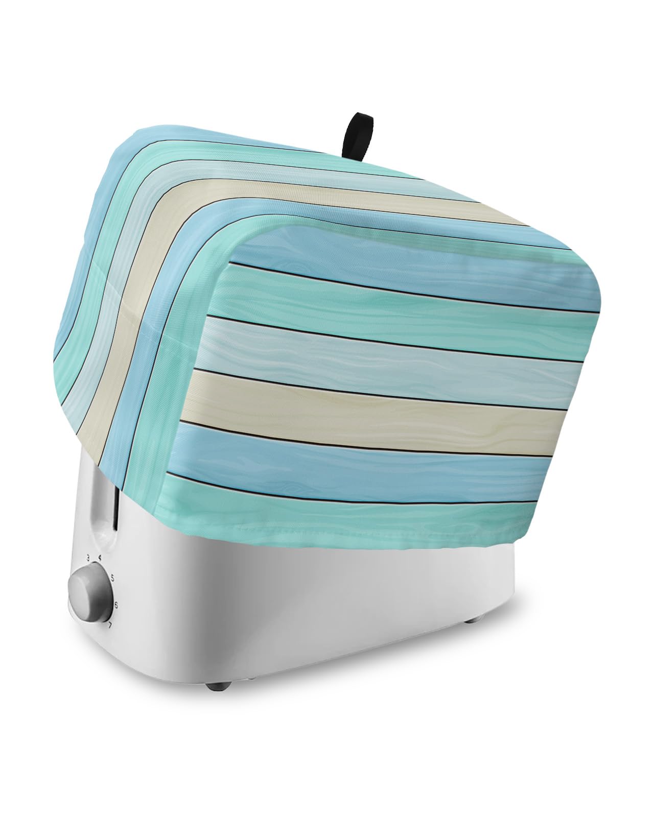 Vintage Aqua Wooden Stripes 2-Slice Toaster Cover - Colorful Candy Colors Small Kitchen Appliance Protector with Loop - Polyester Dust Cover for Toaster Oven & Bread Machine - Perfect for Home, Kitchen, and Office Use