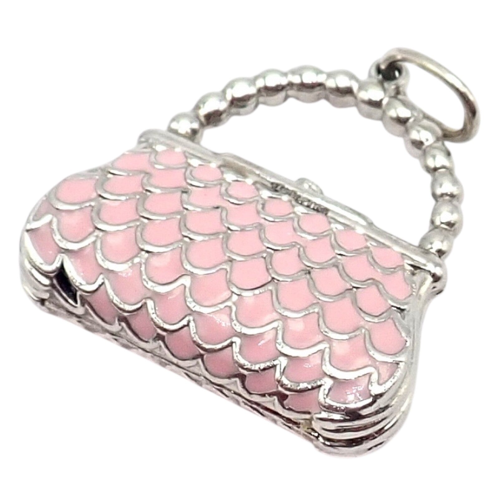 Tiffany & Co. Platinum Pink Enamel Diamond Handbag Charm Pendant - Elegant Jewelry Accessory for Luxury Bags & Purses