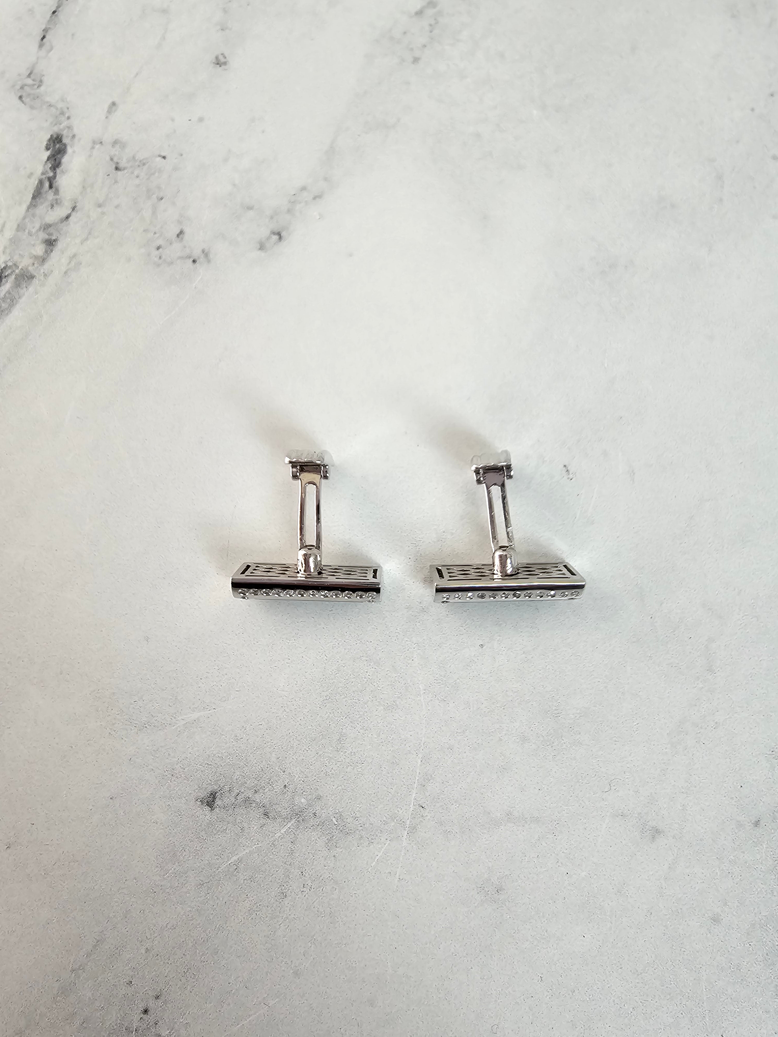 14k White Gold Rectangular Onyx & Diamond Cufflinks for Men - Elegant Wedding, Formal & Business Attire Accessories