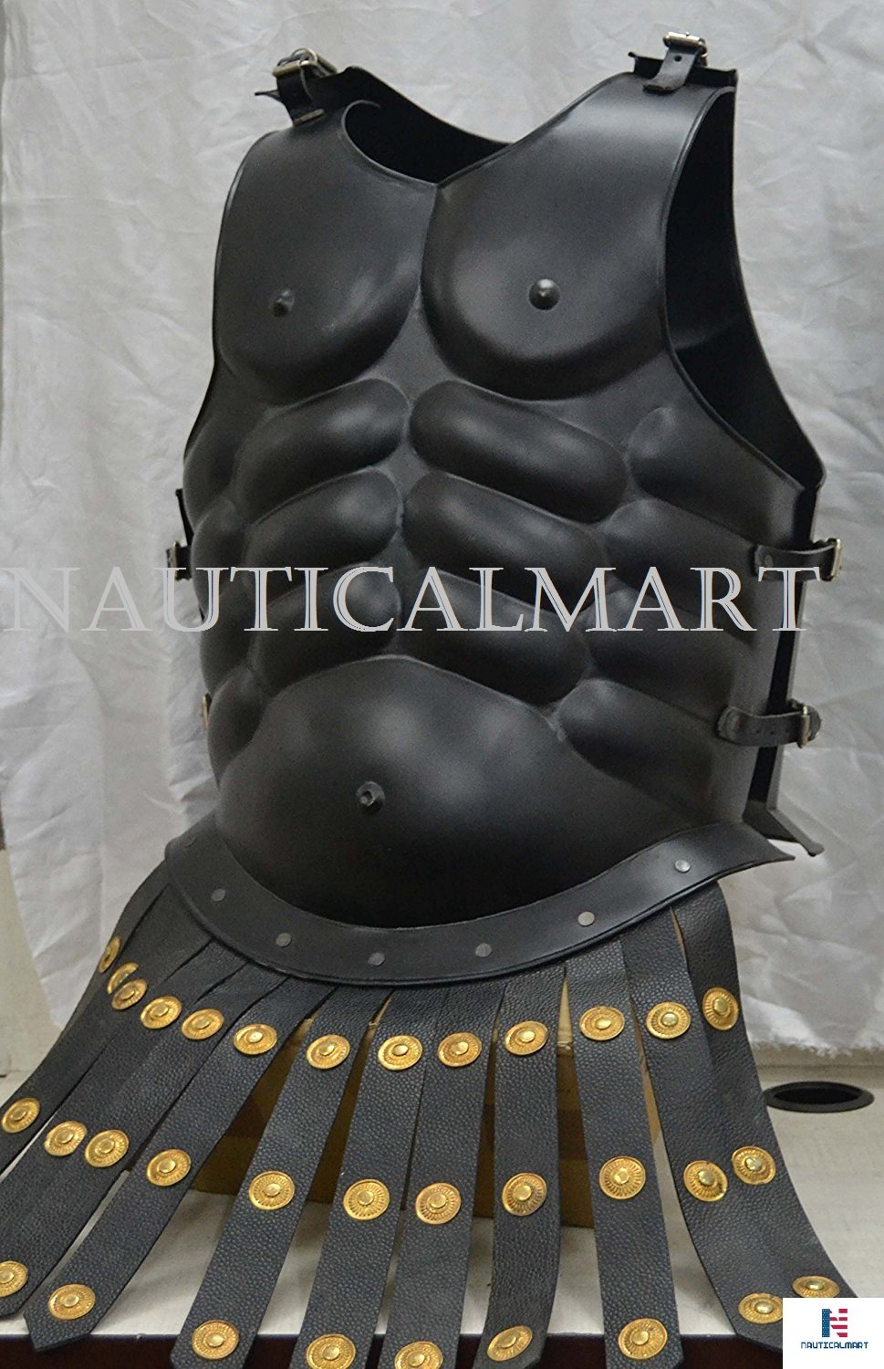 Royal Greek Muscle Armor Cuirass - Black Spartan Warrior Costume for Halloween, Cosplay & Theater Performances | Authentic Ancient Greek Armor Replica for LARP & Historical Reenactments