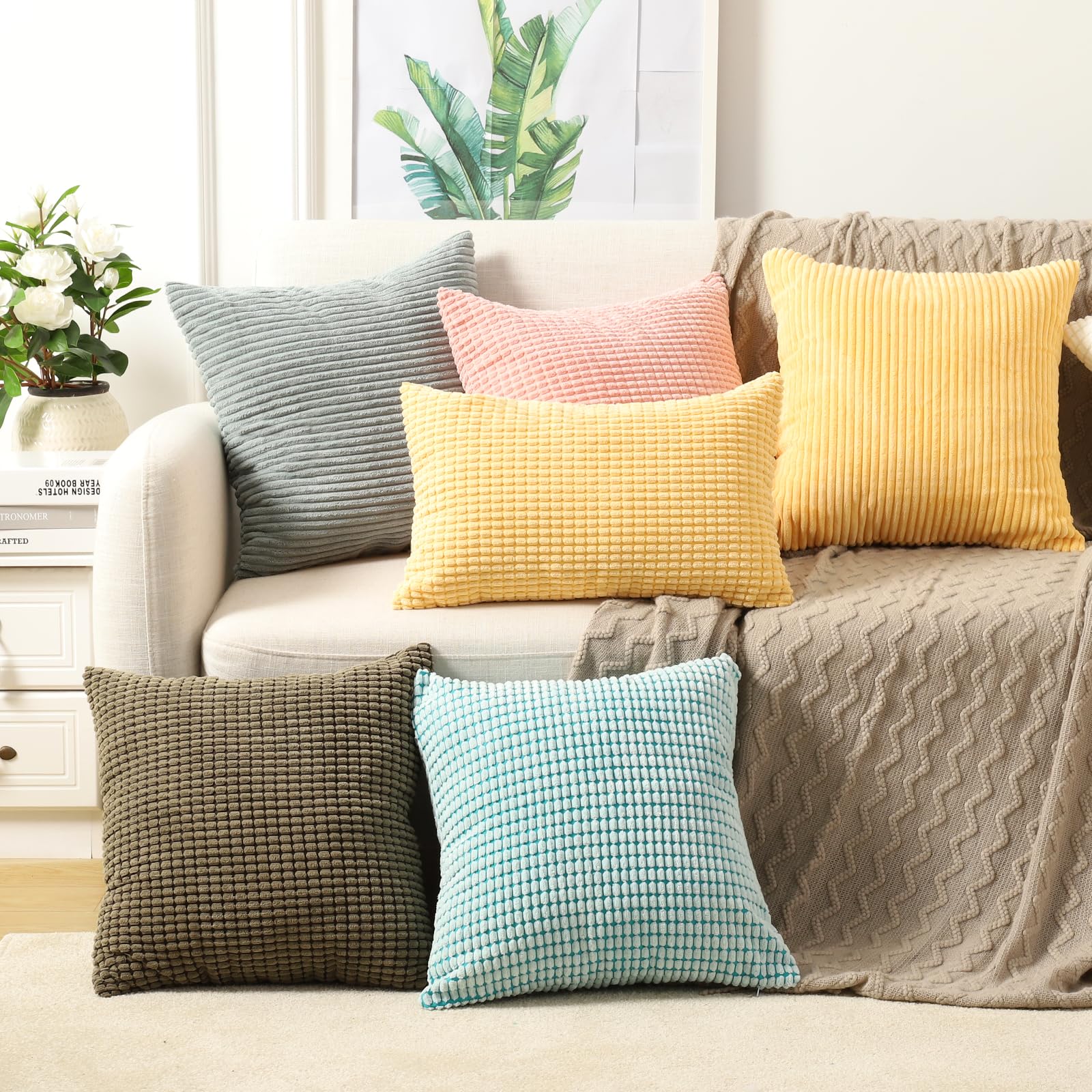 BeBen 24x24 Inch Corduroy Throw Pillow Covers Set of 2 - Soft Square Decorative Cushion Covers for Couch, Sofa, Bed, Bedroom & Car - Black Home Decor for Cozy Living Room & Modern Interior Design