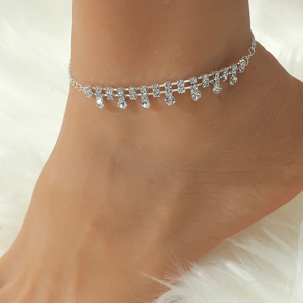 Sparkling Rhinestone Heart Pearl Anklet Chain Bracelet for Women - Elegant Adjustable Ankle Bracelet Jewelry Gift | Perfect for Weddings, Beach Parties & Summer Fashion (Style X2103)