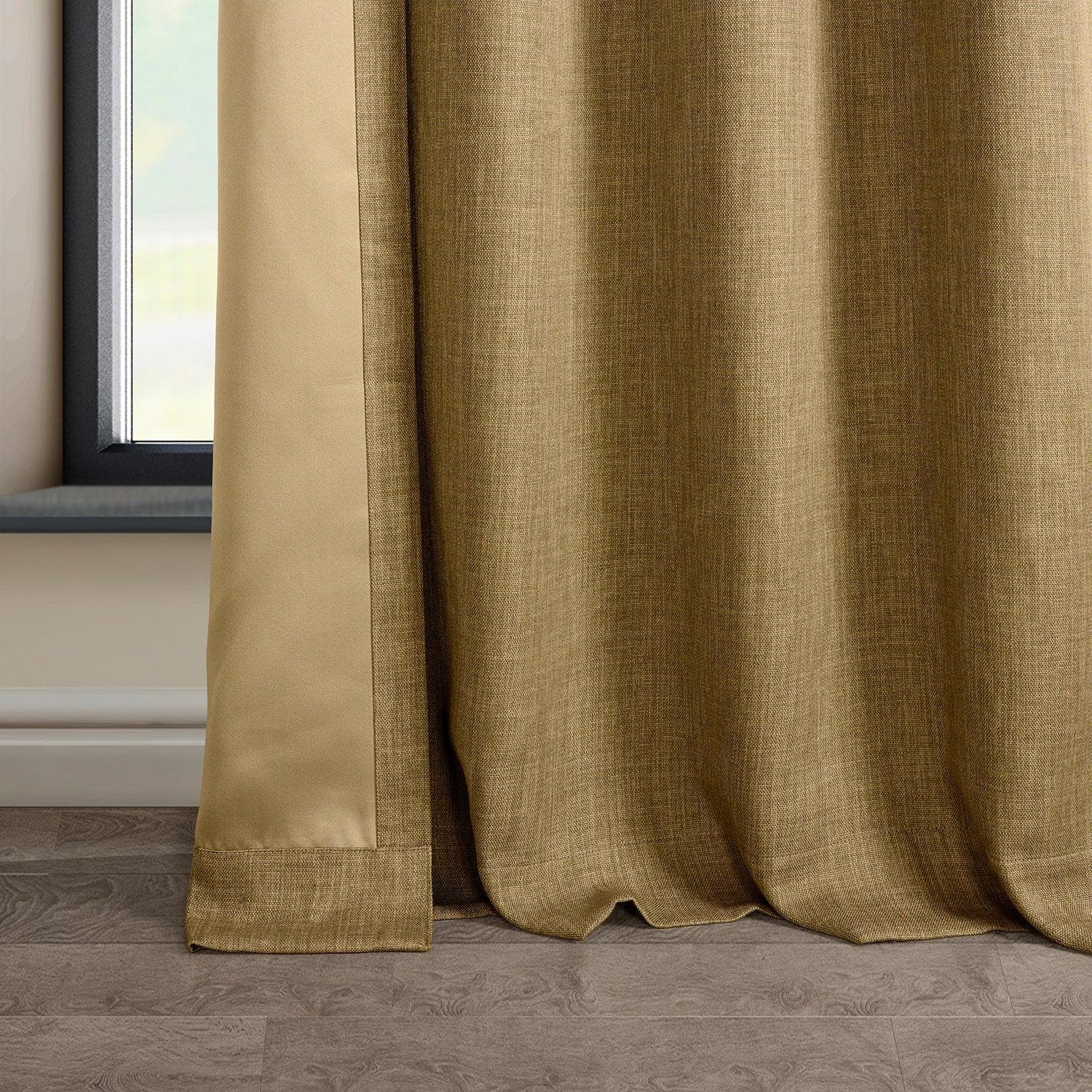 Butterscotch Grommet Textured Faux Linen Blackout Curtains for Living Room & Bedroom - Light Blocking Thermal Insulated Window Drapes for Home Decor