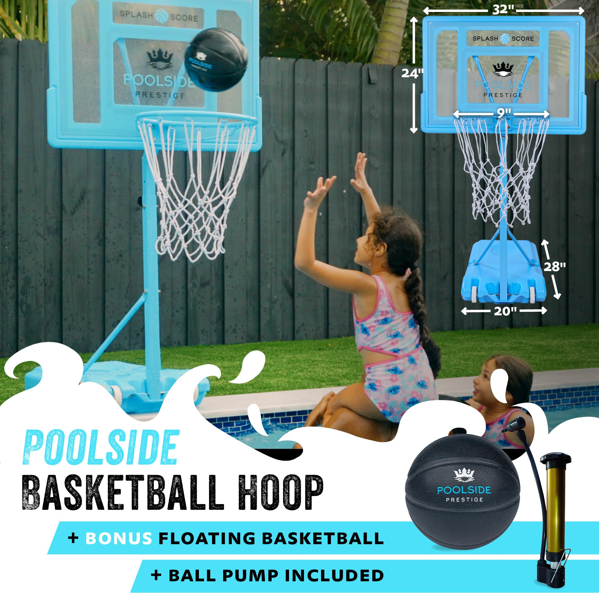 Adjustable Height Basketball Hoop Kit for Kids, Teens & Adults - Outdoor Sports Equipment for Backyard, Pool & Water Games - Perfect for Summer Fun & Family Activities