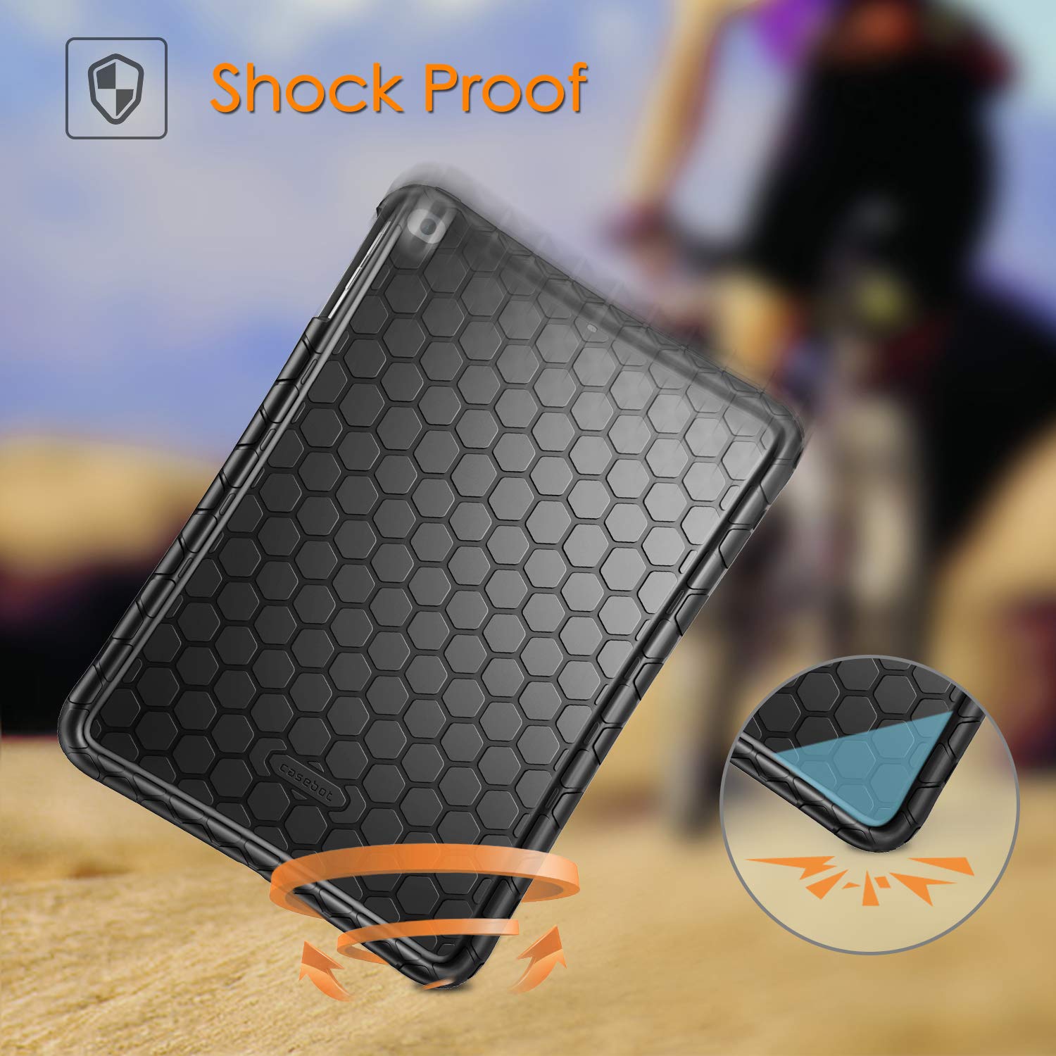 Fintie Honeycomb Series iPad Case - Lightweight Anti-Slip Shockproof Silicone Cover for iPad 6th/5th Gen (2018/2017) & iPad Air 2/Air 1 (9.7 Inch) | Kids Friendly Protective Case for School, Travel & Daily Use - Black