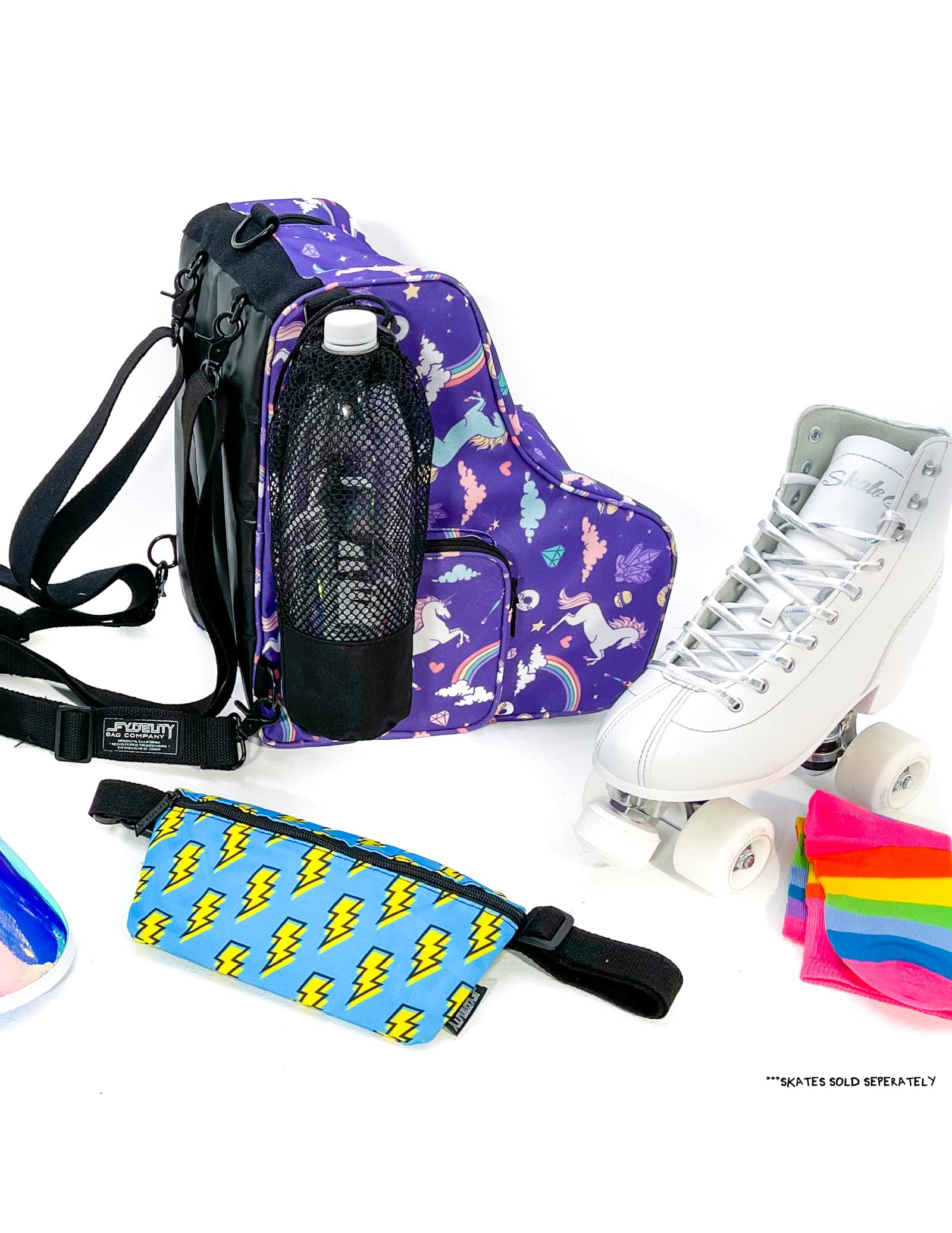 Fydelity Roller Skate Backpack for Women & Girls - Durable Checkered Rainbow Black Ice Skating Bag - Perfect for Rink, Park & Travel Accessories