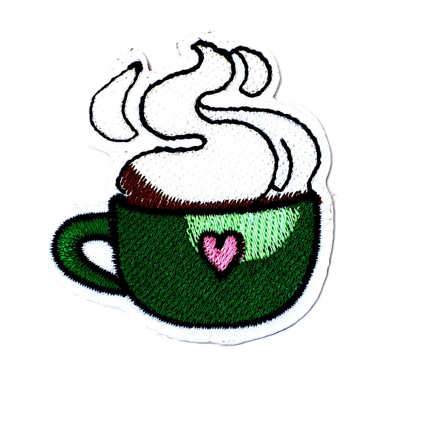 Green Tea Coffee Cup Iron On/Sew On Patch - Cartoon Design for Kids Clothes, Biker Badge, Jeans & Bags - Perfect for DIY Crafts, Gifts & Fashion Accessories