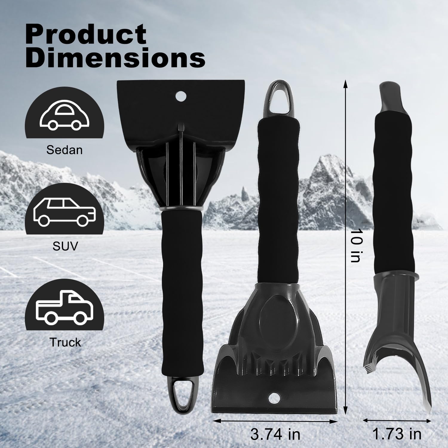 1 Pack Black Snow and Ice Scraper for Car Windshield - Heavy Duty Frost Removal Tool with Comfortable Foam Handle - Scratch-Free for Car, Truck & SUV Windows - Perfect for Winter Driving and Emergency Roadside Use