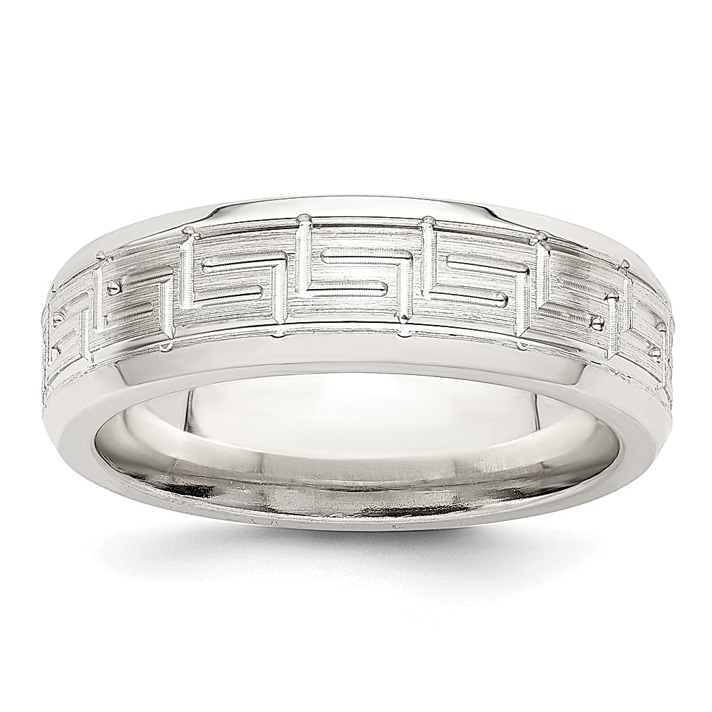 925 Sterling Silver 6mm Brushed Flat Greek Key Design Beveled Edge Wedding Ring Band - Size 9 Classic Fine Jewelry for Women | Elegant Bridal Jewelry, Anniversary Gift, Promise Ring for Her | Perfect for Weddings, Engagements & Special Occasions