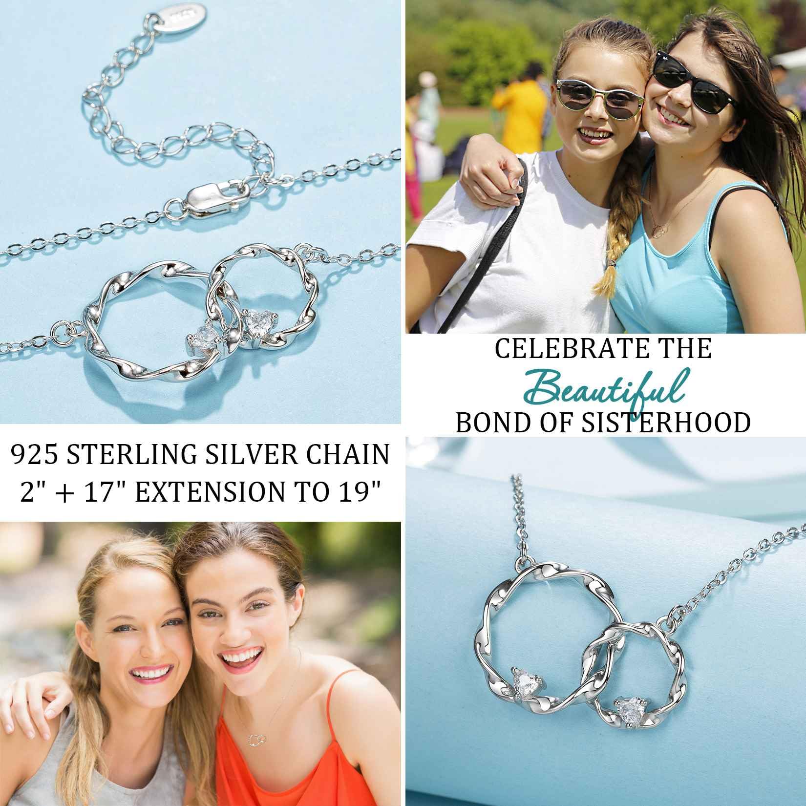Interlocking Circles Sterling Silver Necklace for Sisters - Perfect Sister Birthday Gift, Big & Little Sister Jewelry | Elegant Matching Necklaces for Sister Bonding & Special Occasions
