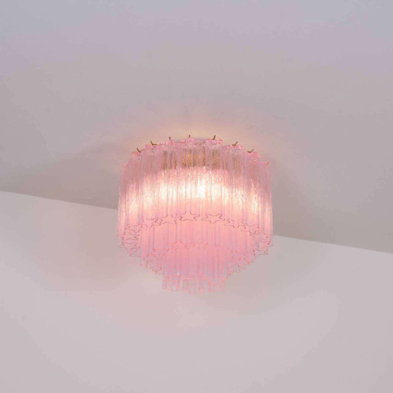 Murano Pink Glass Ceiling Light Fixture - Handcrafted Italian Glass Pendant Chandelier for Dining Room, Bedroom & Living Room Decor