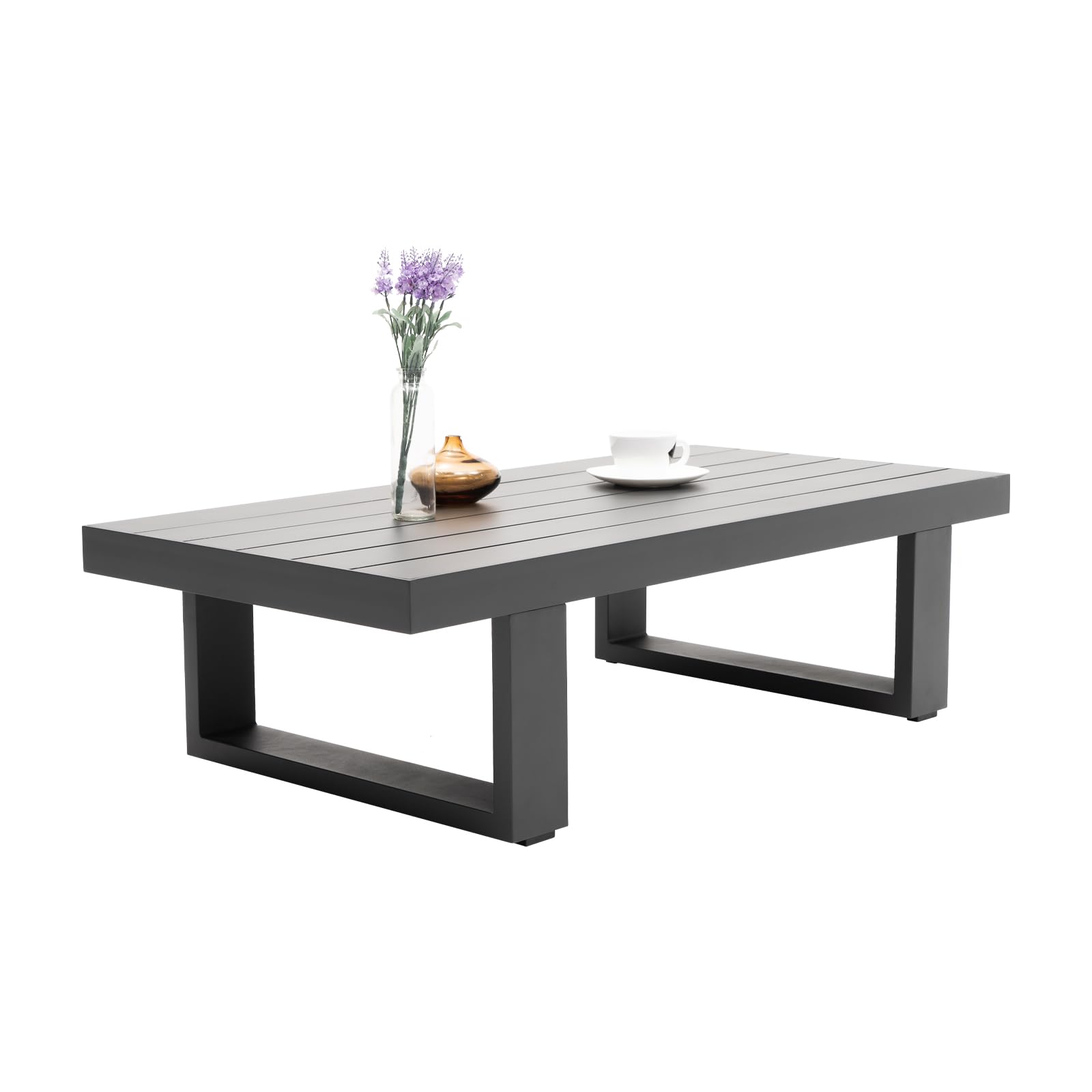 Weather-Resistant Outdoor Coffee Table for Patio - Durable Aluminum Rectangle Coffee Table for Garden, Deck & Backyard - Dark Grey Patio Furniture for Relaxing & Entertaining Outdoors