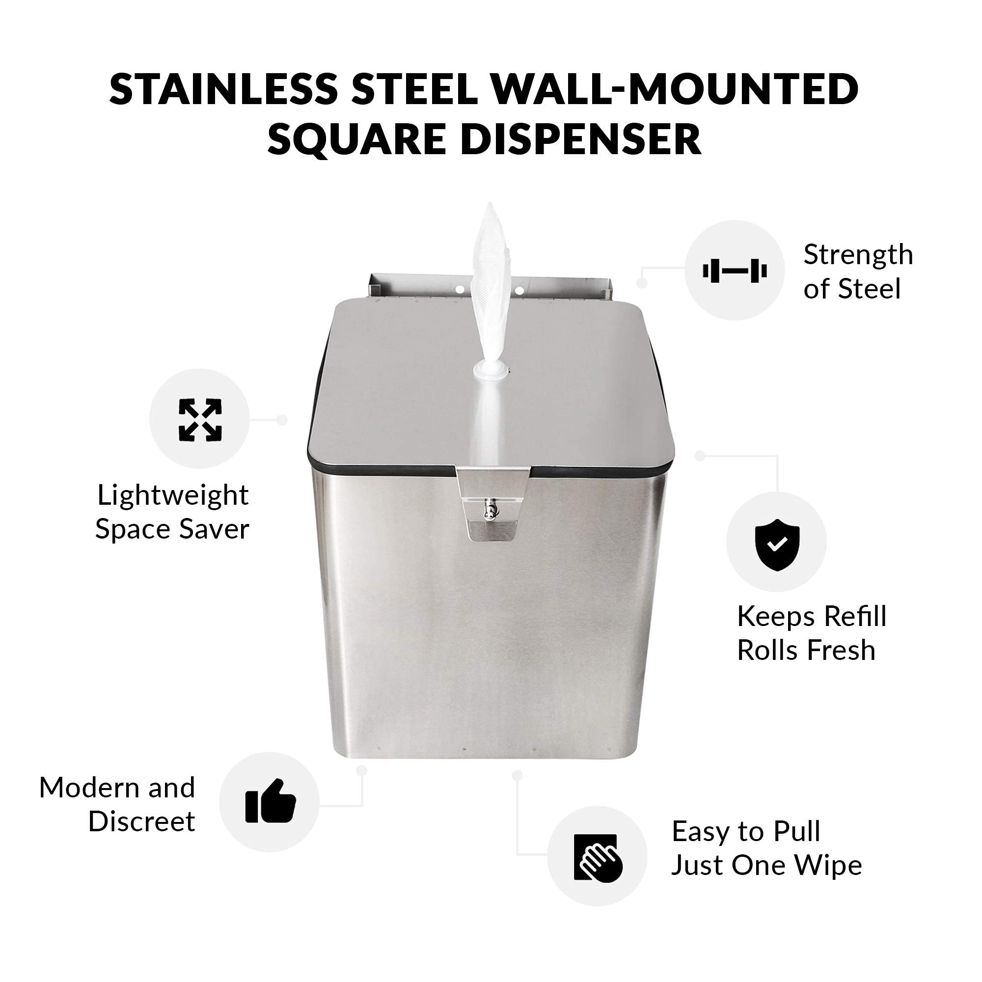 Stainless Steel Wall Mount Wipe Dispenser (Square) - Holds Sanitizing & Disinfecting Wipe Refills - Ideal for Gyms, Schools, Hotels & Commercial Use - Perfect for Restrooms, Kitchens & High-Traffic Areas