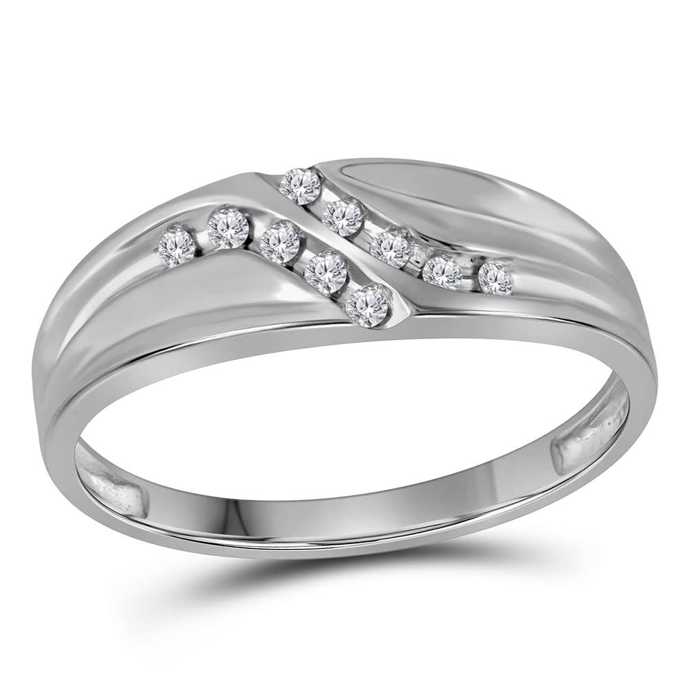 10K White Gold Men's Round Diamond Double Row Wedding Band - 1/8 CTTW Slim Design for Engagement, Anniversary & Special Occasions