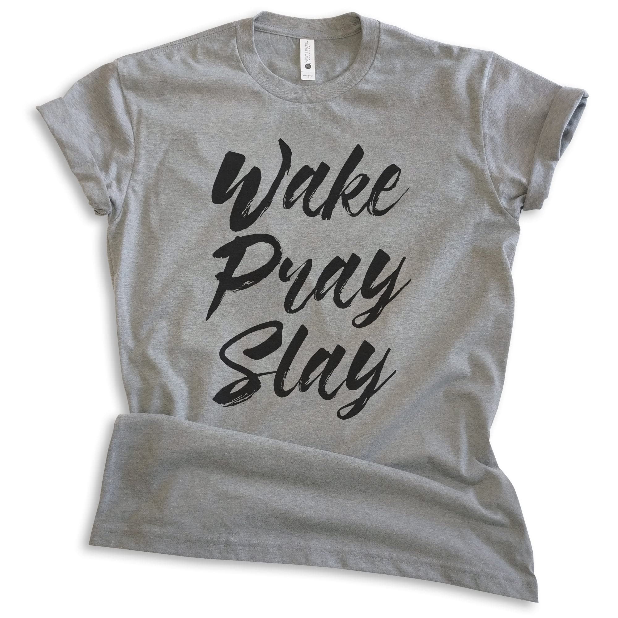 EVERTREE CLOTHING Wake Pray Slay Graphic T-Shirt - Unisex Casual & Workout Tee for Men & Women - Gym, Exercise & Fitness Shirt - Perfect for Workouts, Running & Everyday Wear
