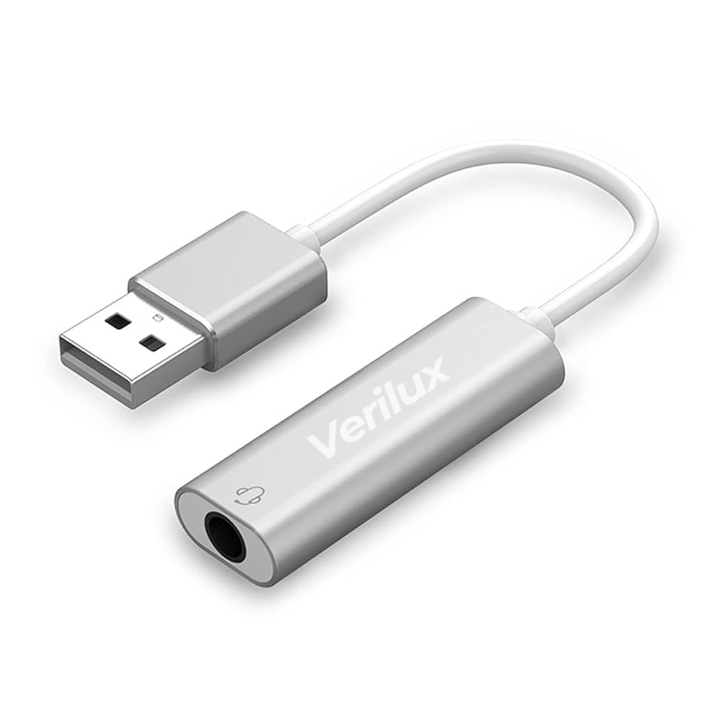 Verilux® USB Sound Card - External USB to 3.5mm Audio Adapter with Stereo Output | Compatible with Windows, Mac, Linux, PS4 | Perfect for Gaming Headsets, Laptops & PC Desktops | Home Office & Gaming Setup Accessory