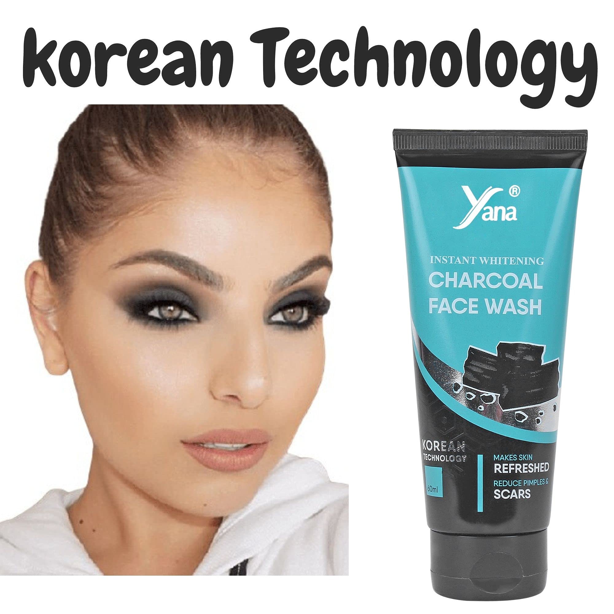 YANA Instant Whitening Charcoal Face Wash for Men & Women - Deep Cleansing, Pimple & Acne Control - Brightens Skin Tone - Perfect for Daily Skincare Routine & Oily Skin Care