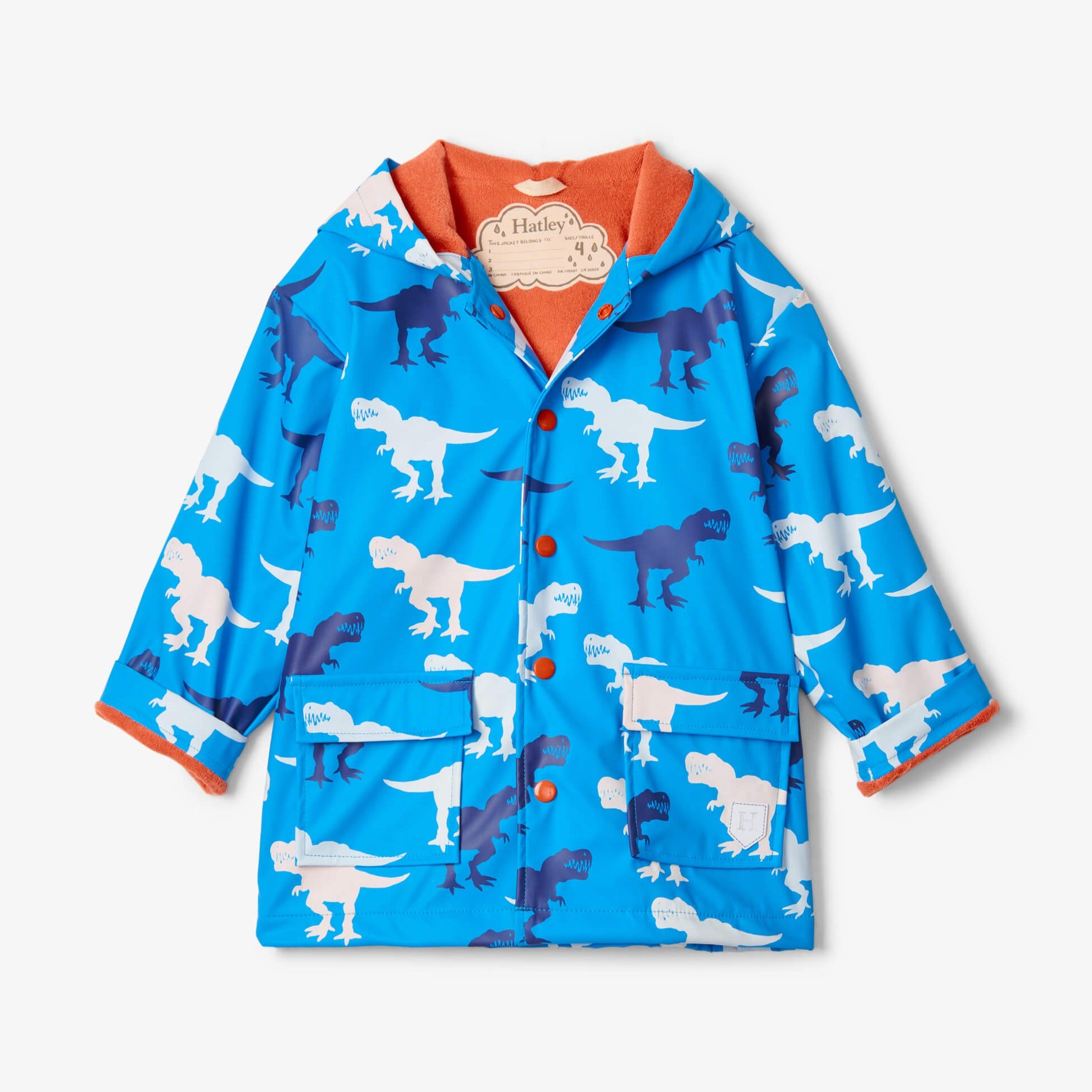 Hatley Giant T-Rex Color Changing Raincoat for Kids - Dinosaur Themed Waterproof Jacket for Outdoor Play & Rainy Day Adventures
