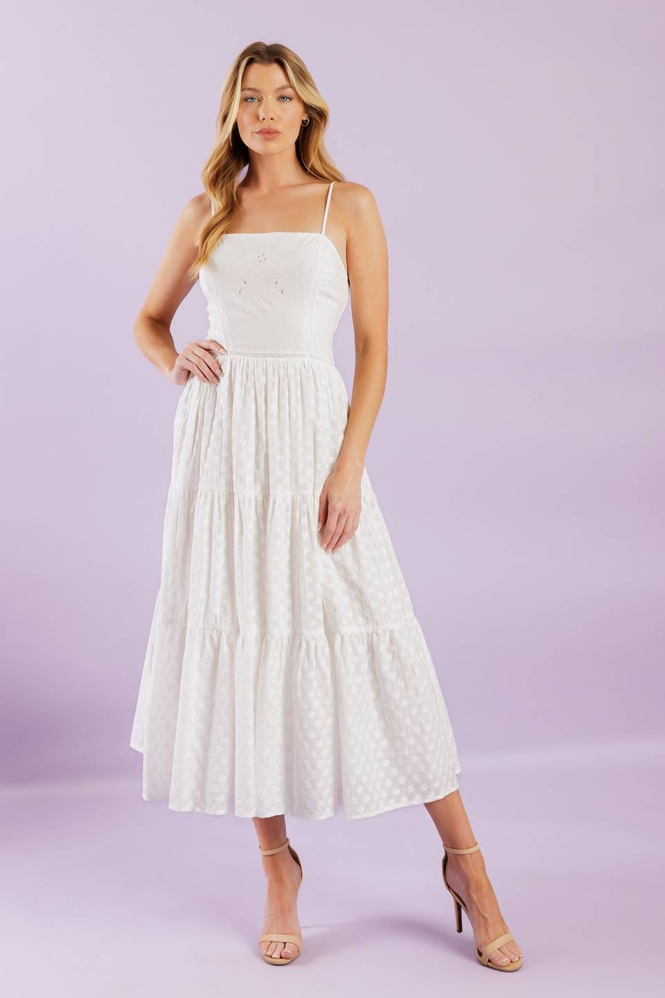 Enchanting Moments Woven Midi Dress - Elegant Floral Summer Dress for Women, Perfect for Weddings, Parties & Date Nights