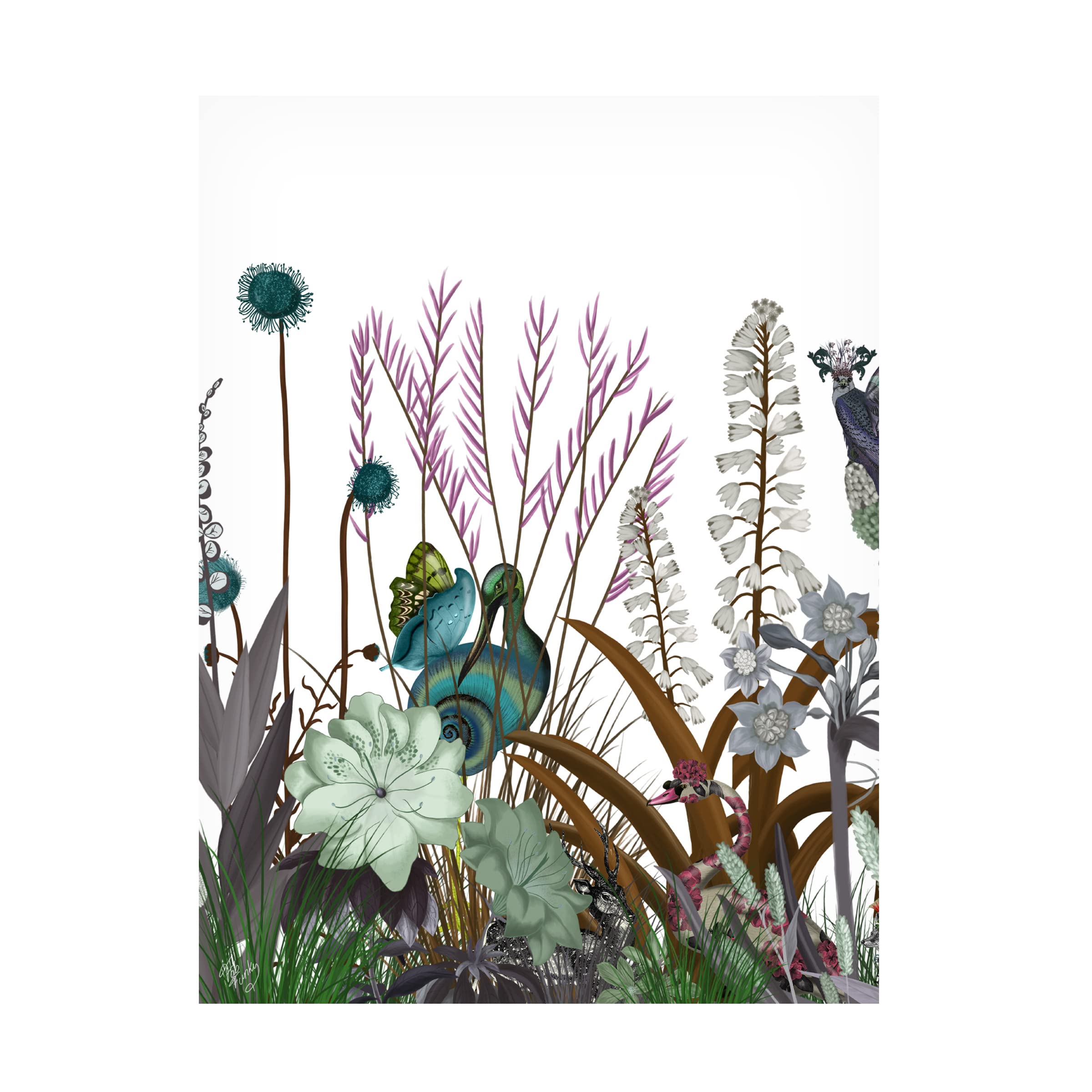 Trademark Fine Art 'Wildflower Bloom Snail Bird' Canvas Wall Art Print by Fab Funky - Vibrant Nature Decor for Living Room, Bedroom & Office