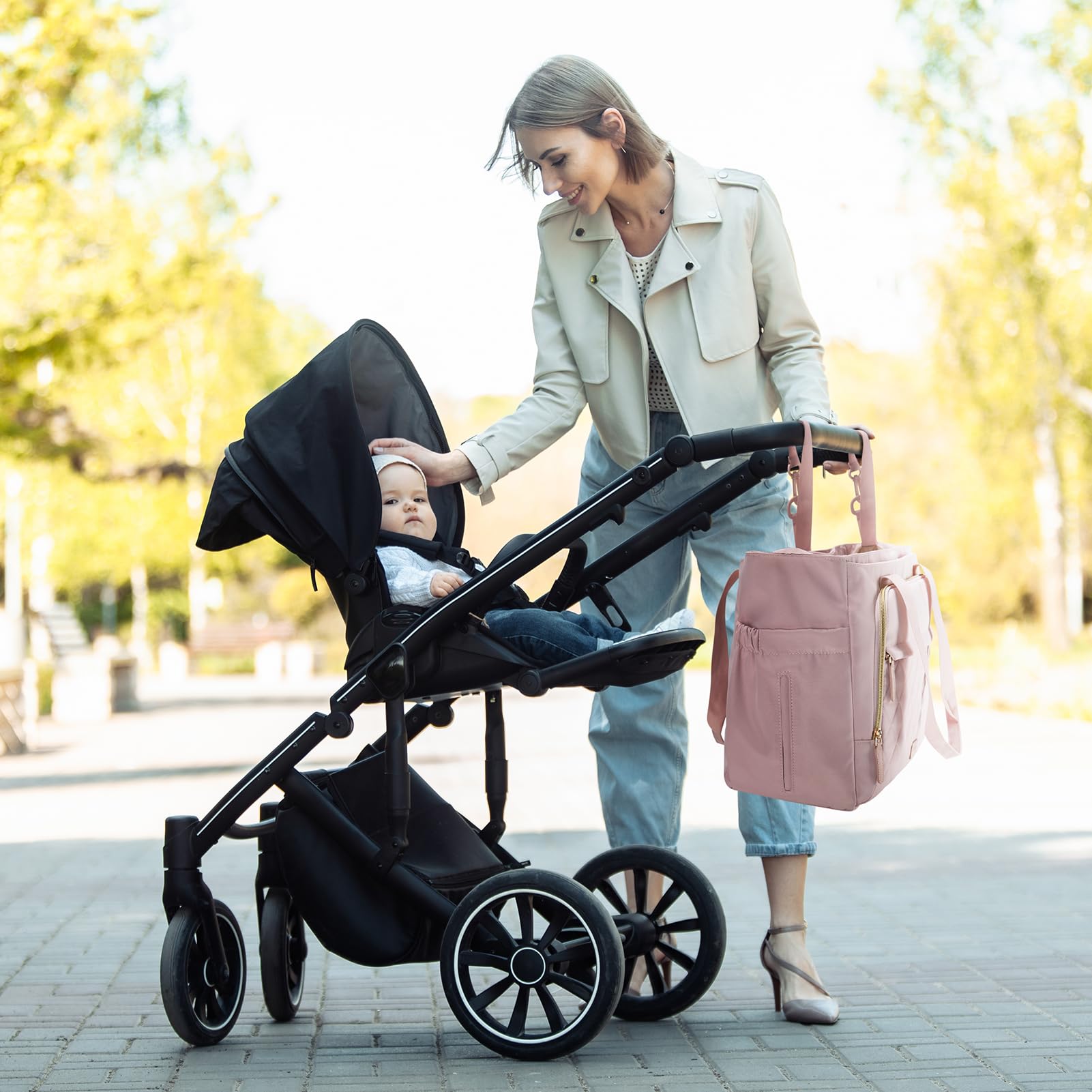 Mommore Lightweight Diaper Bag Tote with Insulated Pockets & Stroller Straps - Small Baby Bag for Nursing, Gym & Travel - Perfect for Busy Moms On-The-Go