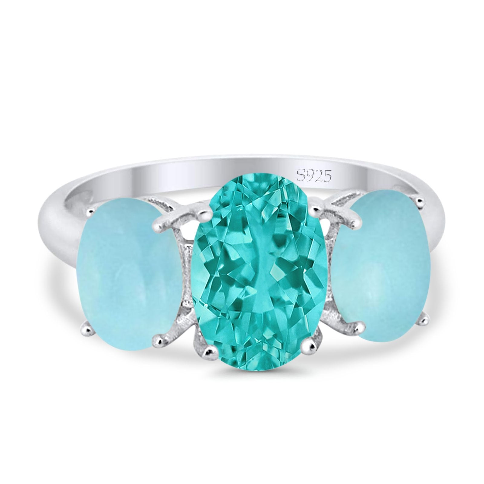 3 Stone Oval Created Opal Fashion Ring - 925 Sterling Silver Jewelry for Women, Elegant Gift for Birthday, Anniversary & Special Occasions