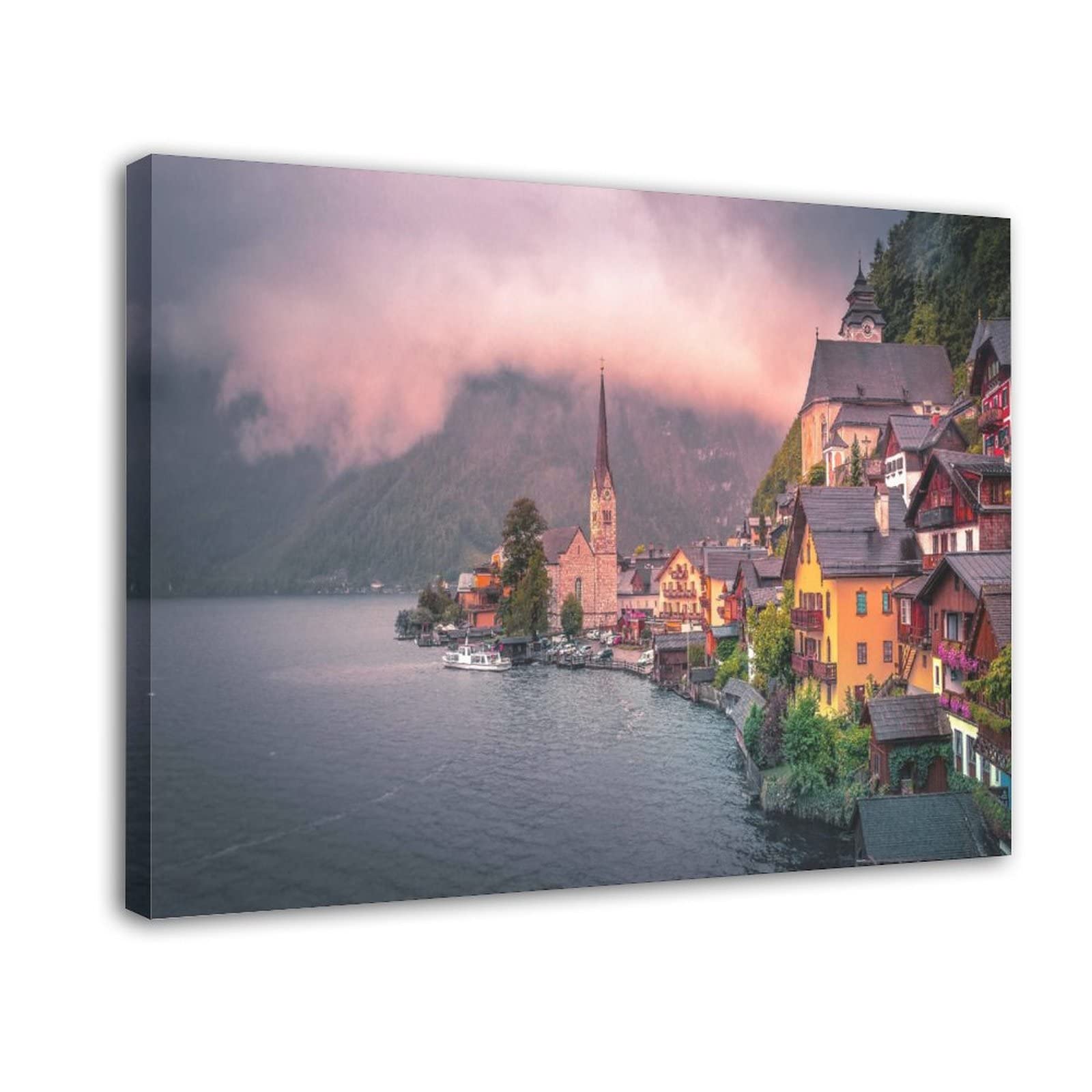 Landscape Art Poster - Hallstatt Austria Scenery Canvas Print for Bedroom & Office Decor - 16x24 Inch (40x60cm) Framed Style - Perfect Gift for Nature Lovers & Home Styling