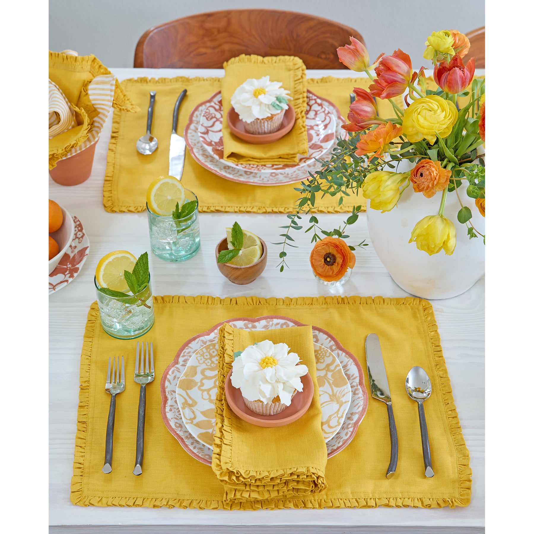 Juliette Ruffle Placemats Set of 4 - Elegant Table Decor for Dining Room, Kitchen, and Party Settings