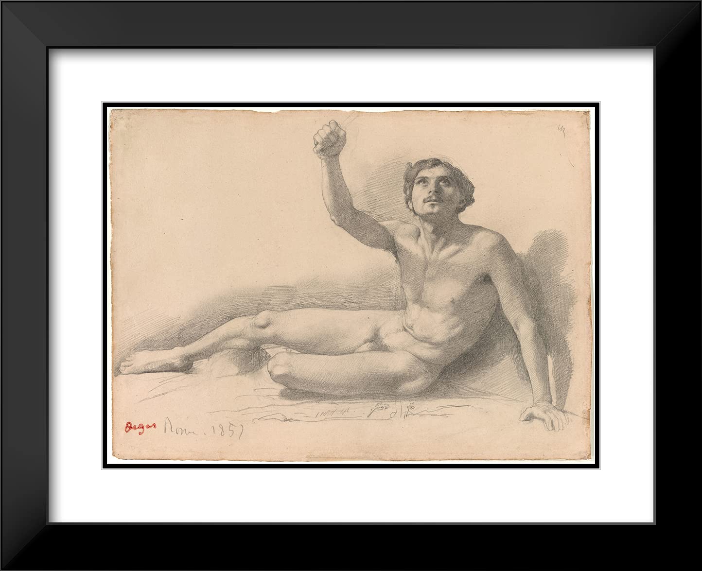 Edgar Degas Study of a Male Nude Art Print - 24x20 Inch Black Modern Framed & Double Matted Wall Decor - Perfect for Living Room, Bedroom or Office Art Display