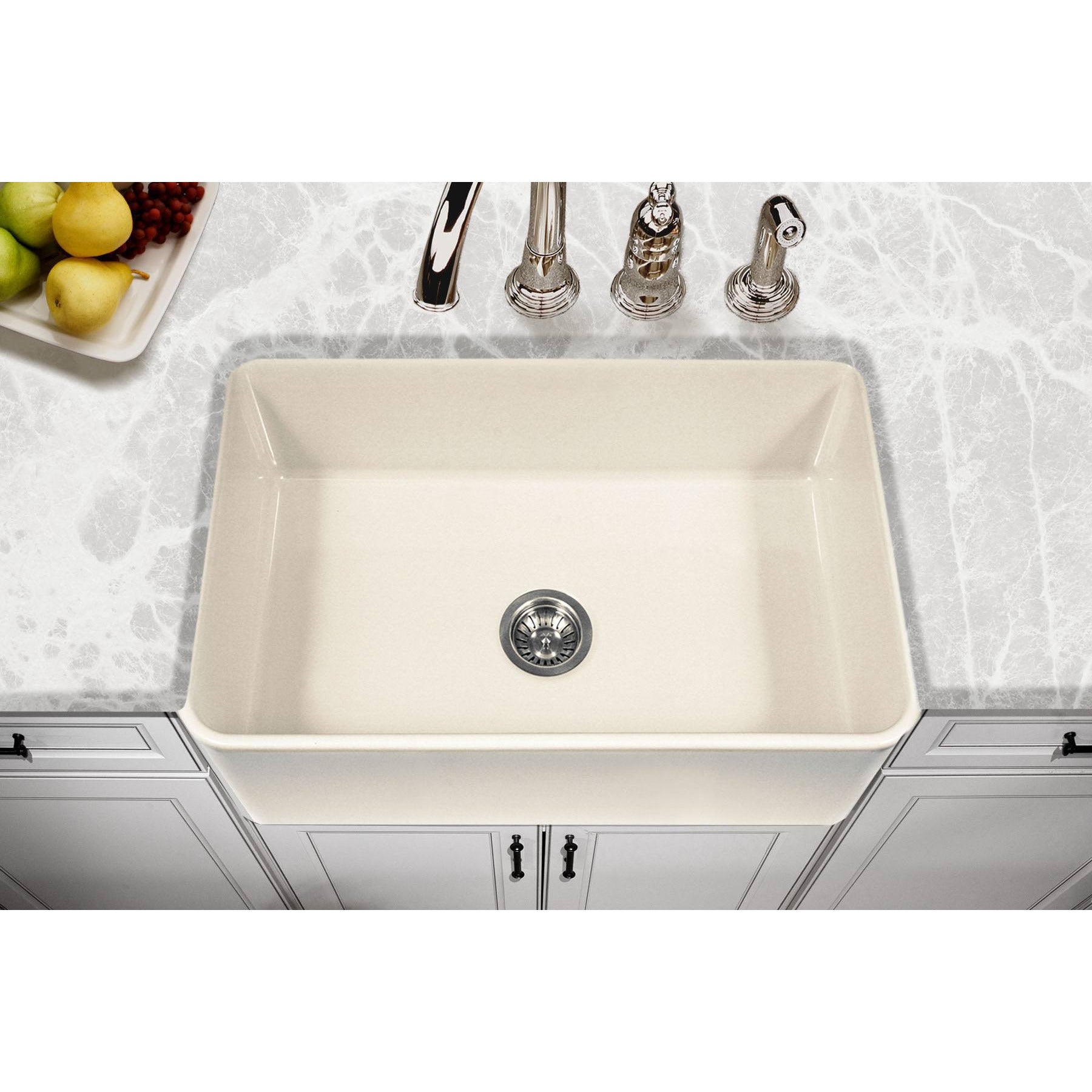 Houzer PTS 4100 Platus Series 30 Inch Apron Front Fireclay Single Bowl Kitchen Sink - Durable Farmhouse Sink for Modern & Rustic Kitchens, Perfect for Cooking & Entertaining