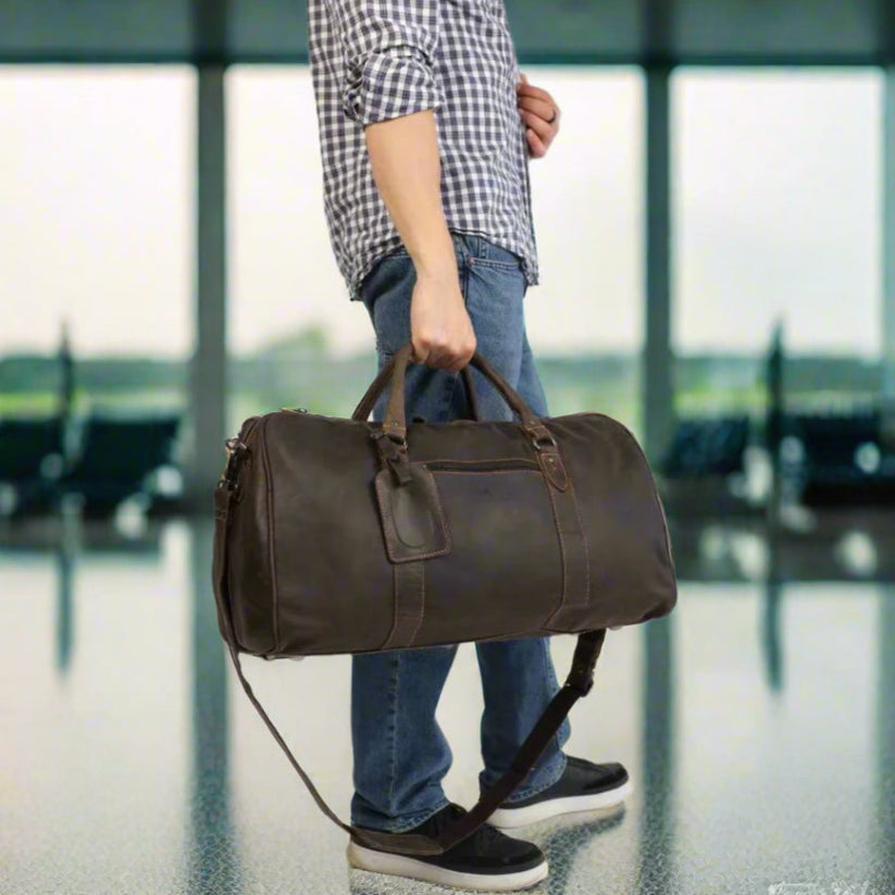 Premium Greenwood Leather Weekender Bag for Men & Women - Durable Carry-On Duffel for Travel, Gym, Work & Weekend Getaways