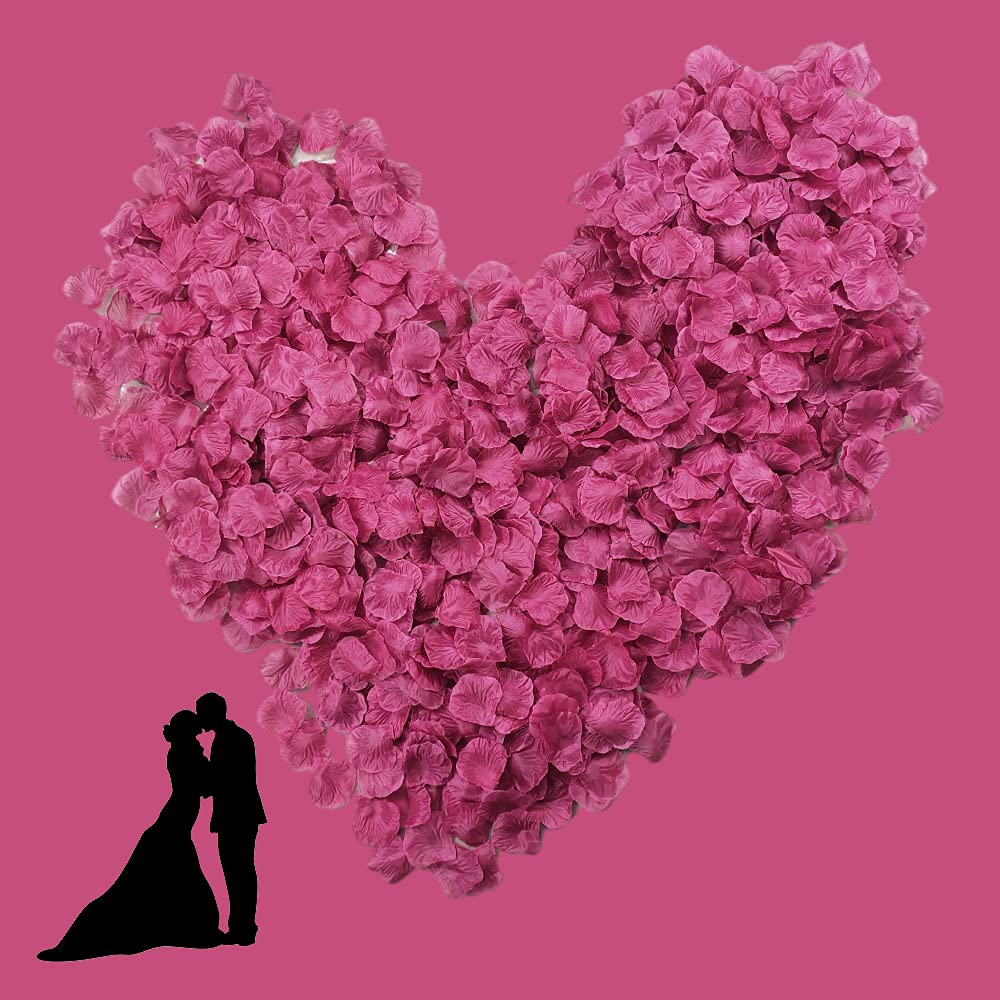 Artificial Silk Rose Petals - Purple Red (5 Pack) for Wedding Decor, Romantic Night, Valentine's Day, Birthday Party & Home Decoration | Fake Rose Flower Petals for Table Scatter, Aisle Decor, Photo Backdrops & Romantic Scenes