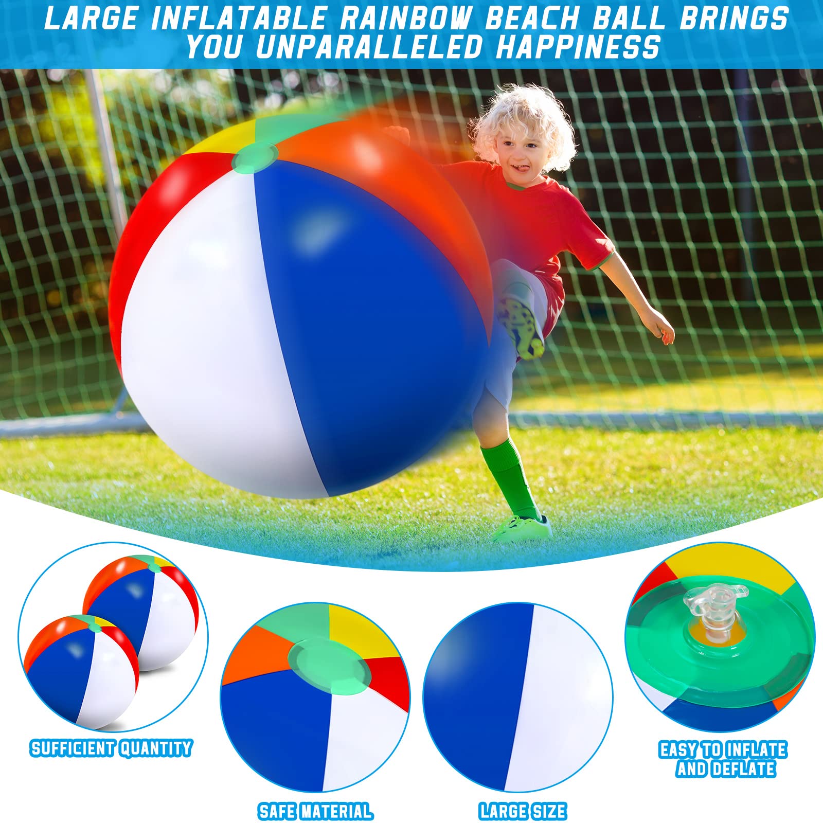 27 Inch Giant Inflatable Rainbow Beach Balls - 2 Pack Large Pool Toys for Summer Water Games, Swimming Parties & Outdoor Beach Activities