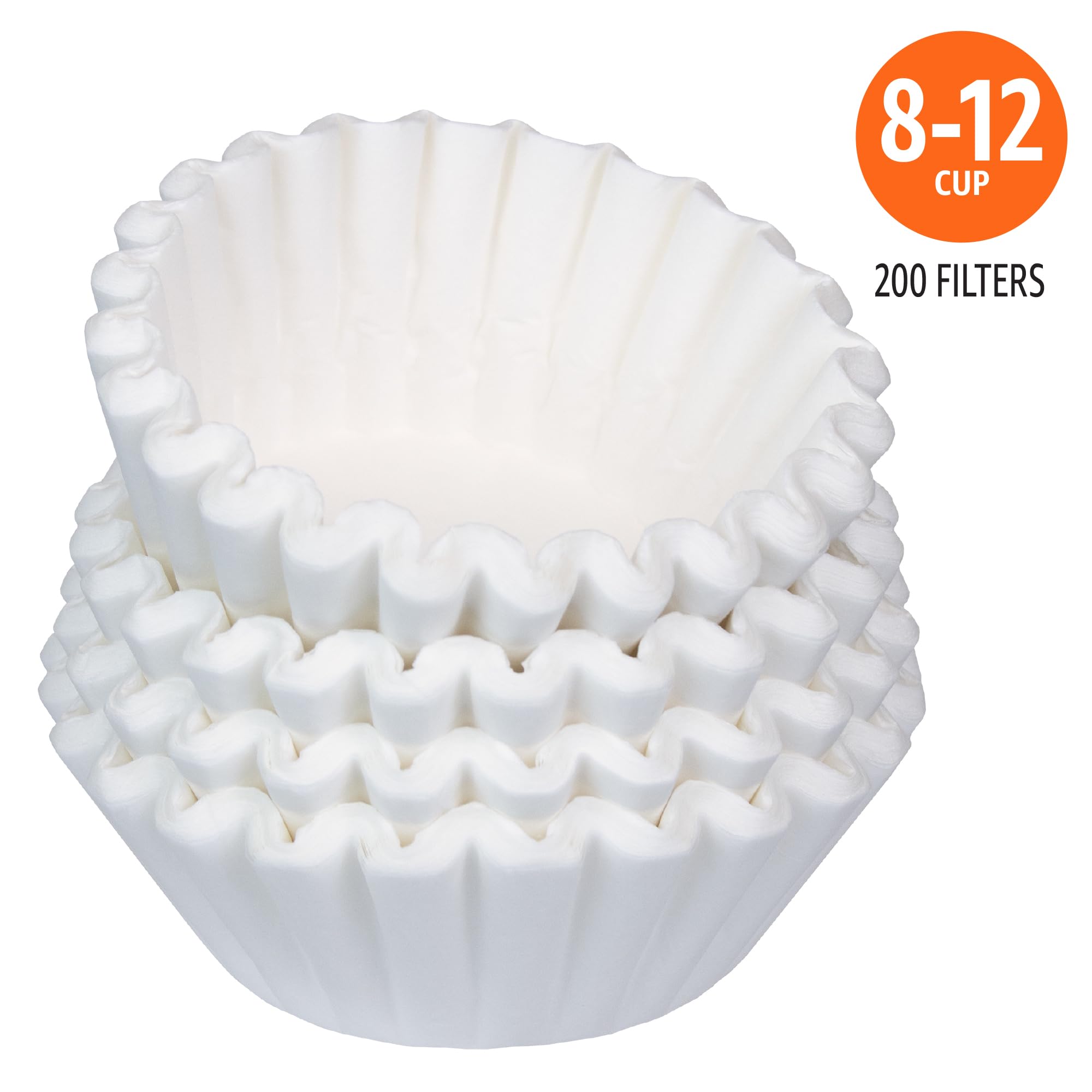 Amazon Basics Basket Coffee Filters for 8-12 Cup Coffee Makers, White, 200 Count - Perfect for Home, Office, and Restaurants - Compatible with Most Standard Drip Coffee Machines